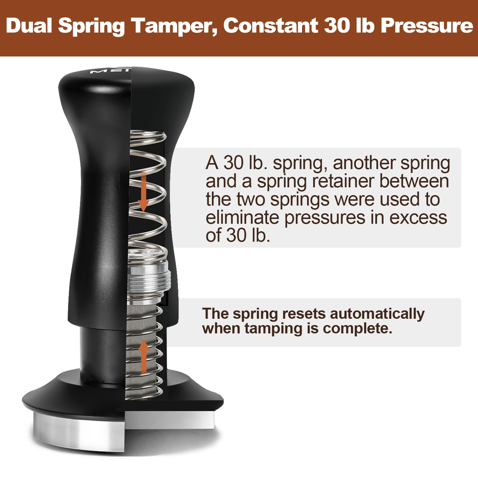 Meion Espresso Tamper 53.3Mm Coffee Tamper, Calibrated Dual Spring Loaded Barista Tamper With Stainless Steel Base, Comes With A