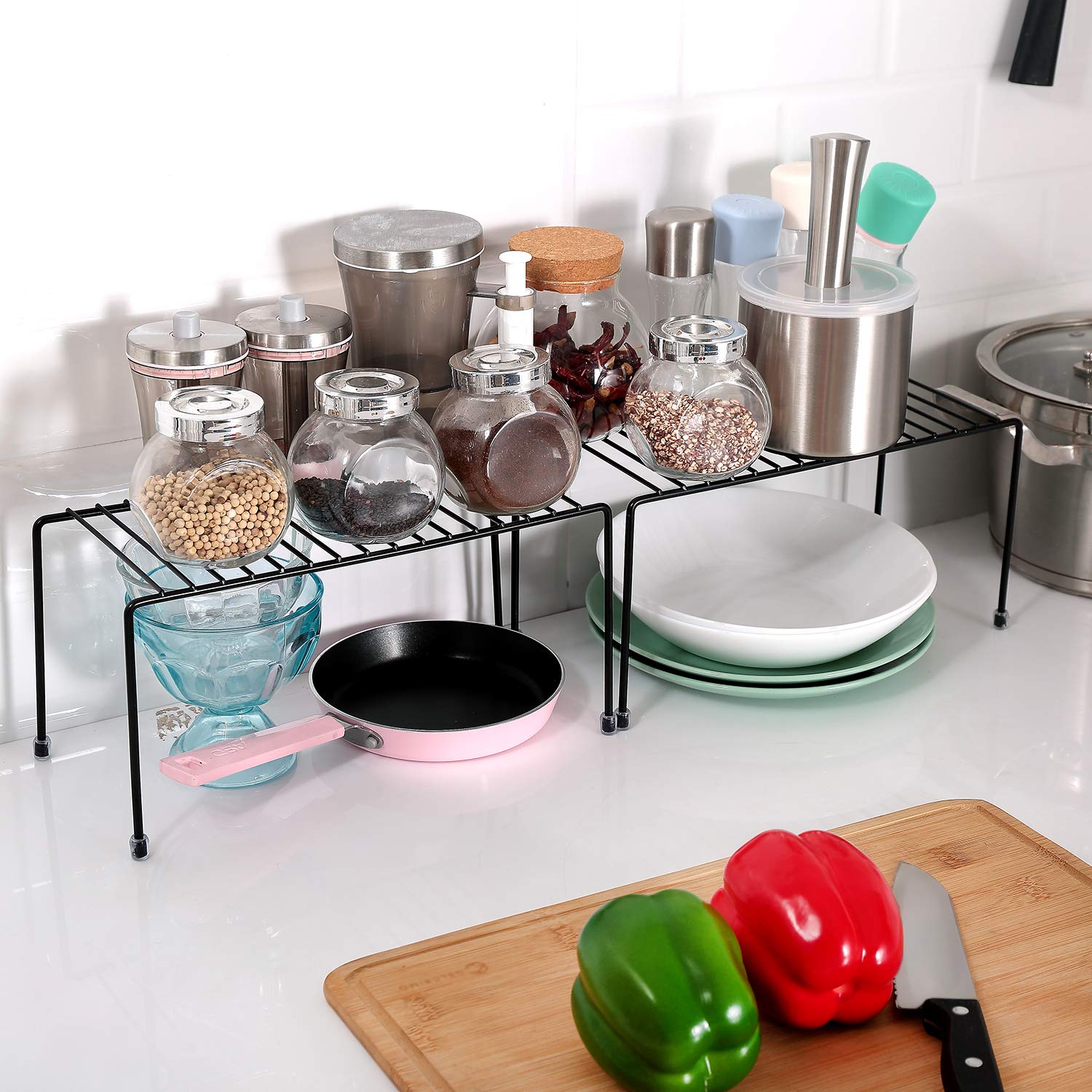 Yaenoei Kitchen Shelves, Cabinet Organization Mini Storage Shelf, Black,Set Of 2
