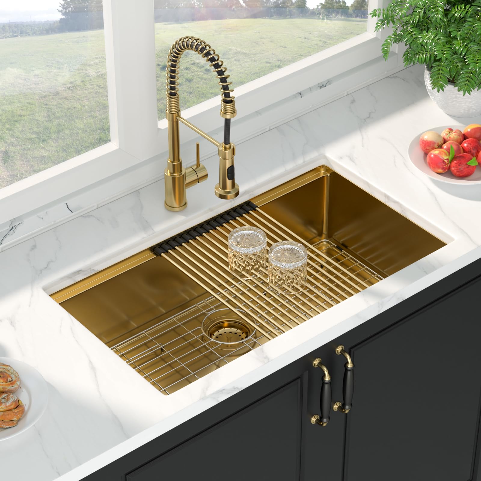Mocoloo 33 Gold Kitchen Sink - 33 X 19 Inch Undermount Kitchen Sinks Ledge Workstation Gold Sink Single Bowl 16 Gauge Stainless