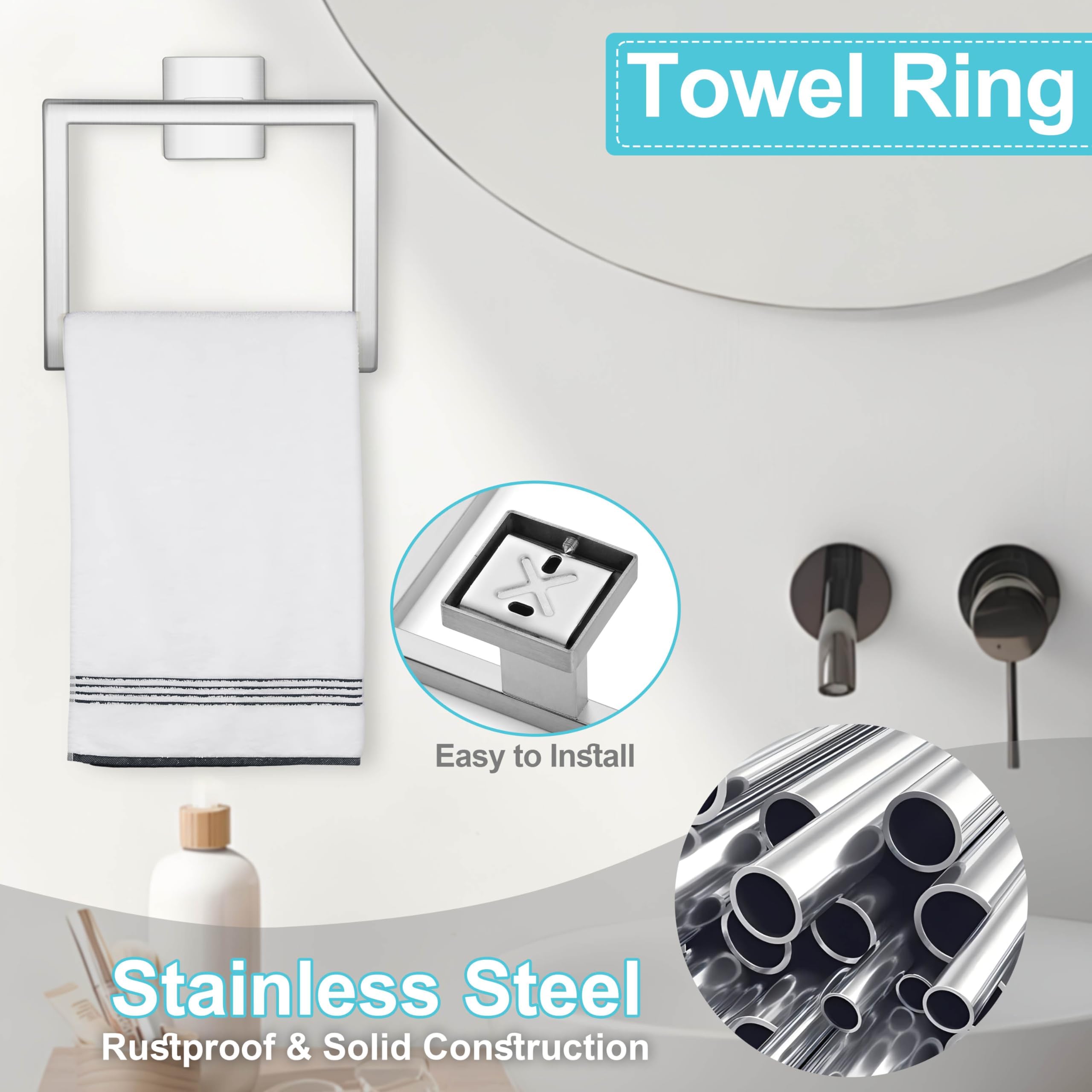 Herogo 5 Pieces Bathroom Accessories Set, 23.5 Inch Brushed Nickel Bathroom Hardware Set, Including Toilet Paper Holder, Hand To