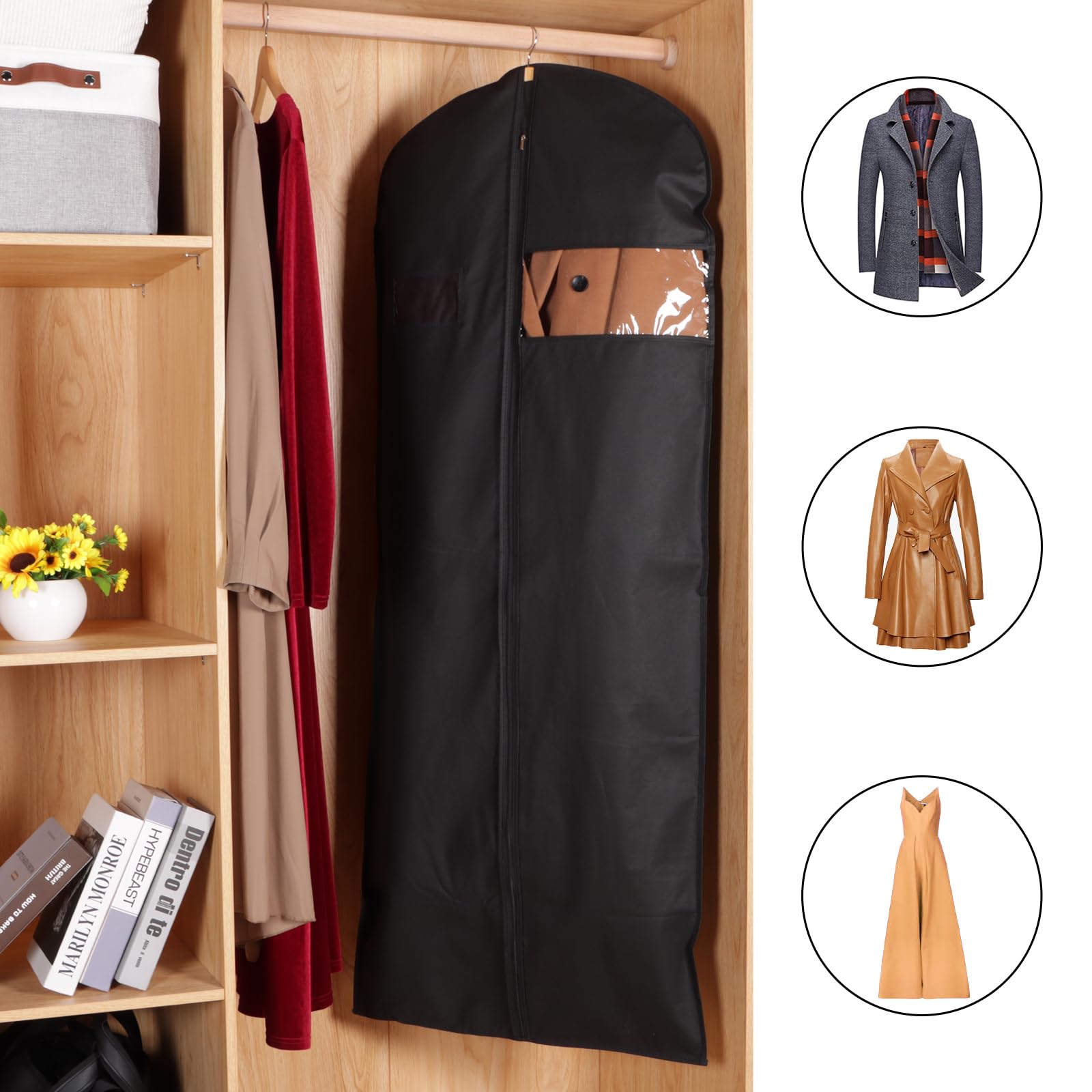 Keegh 60'' Dress Bags For Gowns Long (Set Of 10), Garment Bags For Hanging Clothes, Dress Bags For Closet Storage, Clothes Cover