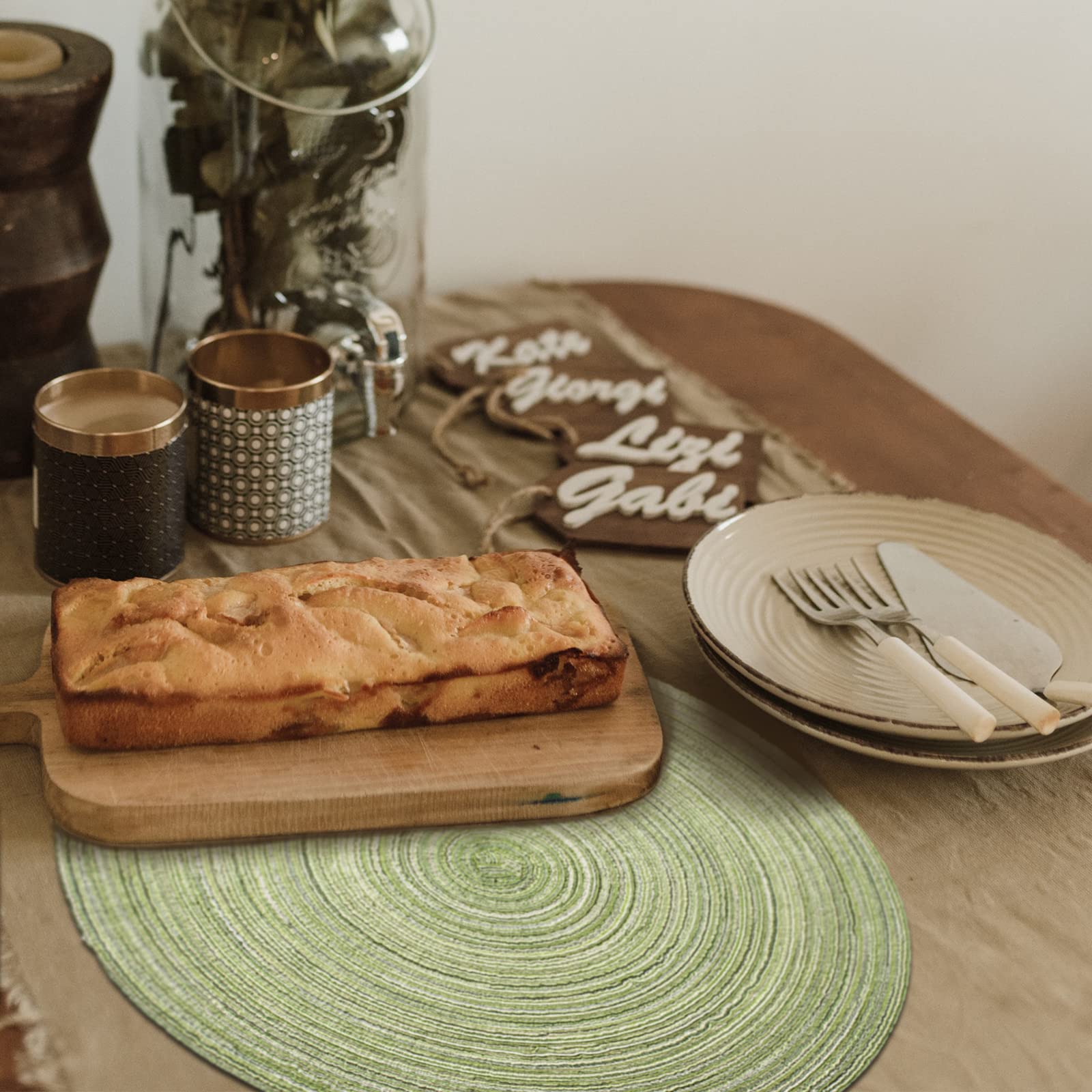 Funwheat Round Braided Placemats Set Of 6 Place Mats For Dining Tables Woven Heat Resistant Table Mats 15 Inch (Light Green)