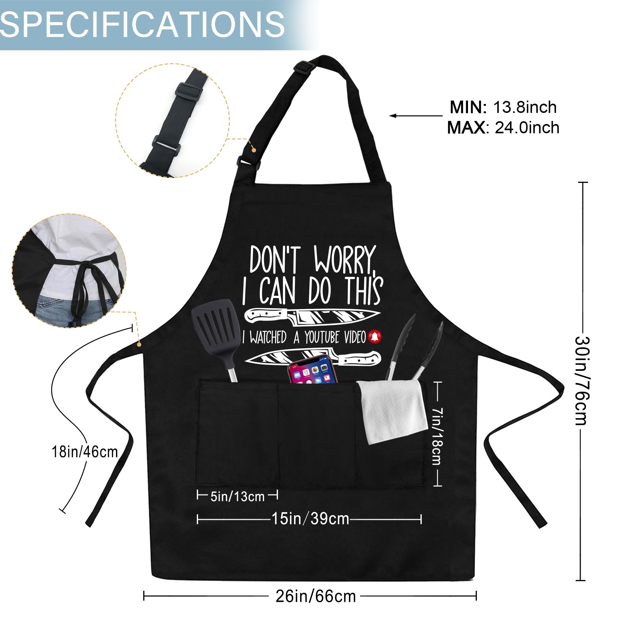 Cusugbaso Funny Aprons For Men, Chef Cooking Aprons One Size With Three Pockets Funny Grill Gifts For Men, Dad, Husband - Cookin