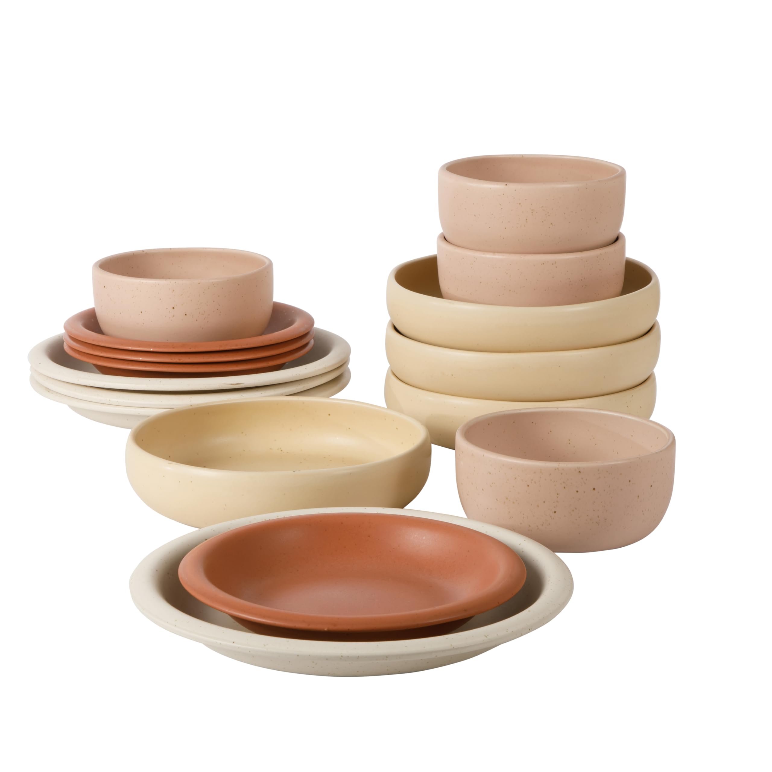 Bloomhouse - Two Time Oprahs Favorite Things Winner - Corsica Clay 16 Piece Stoneware Rustic Reactive Glaze Dinnerware Set - St