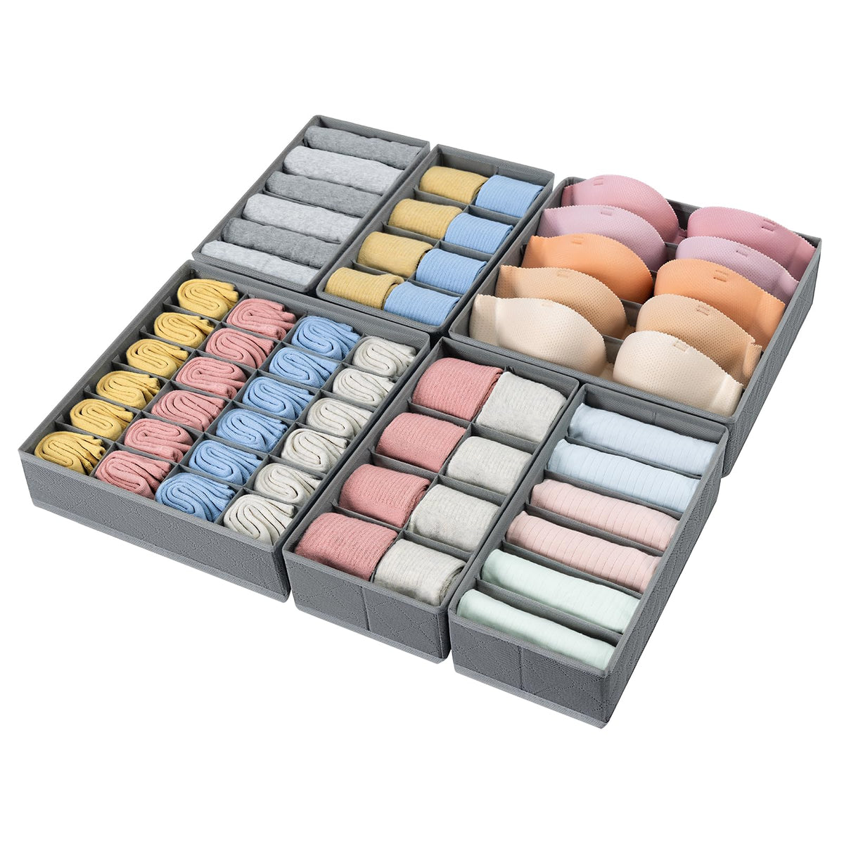 DIMJ 6 Pack Drawer Organizer for Clothes, Sock Bra Underwear Drawer Organizer, Foldable Fabric Drawer Organizer Bins, 57 Cells D