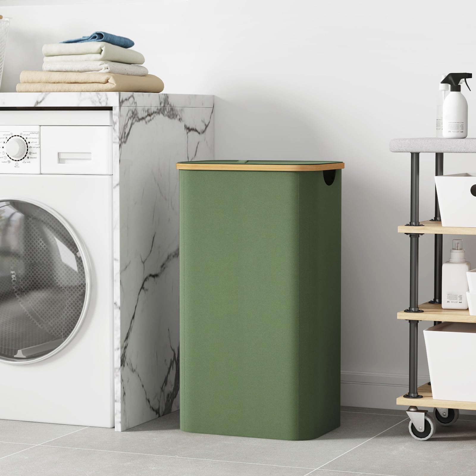 Lifewit 100L Laundry Basket With Lid, Clothes Hampers For Laundry With Bamboo Handles And A Removable Bag, Large Foldable Laundr