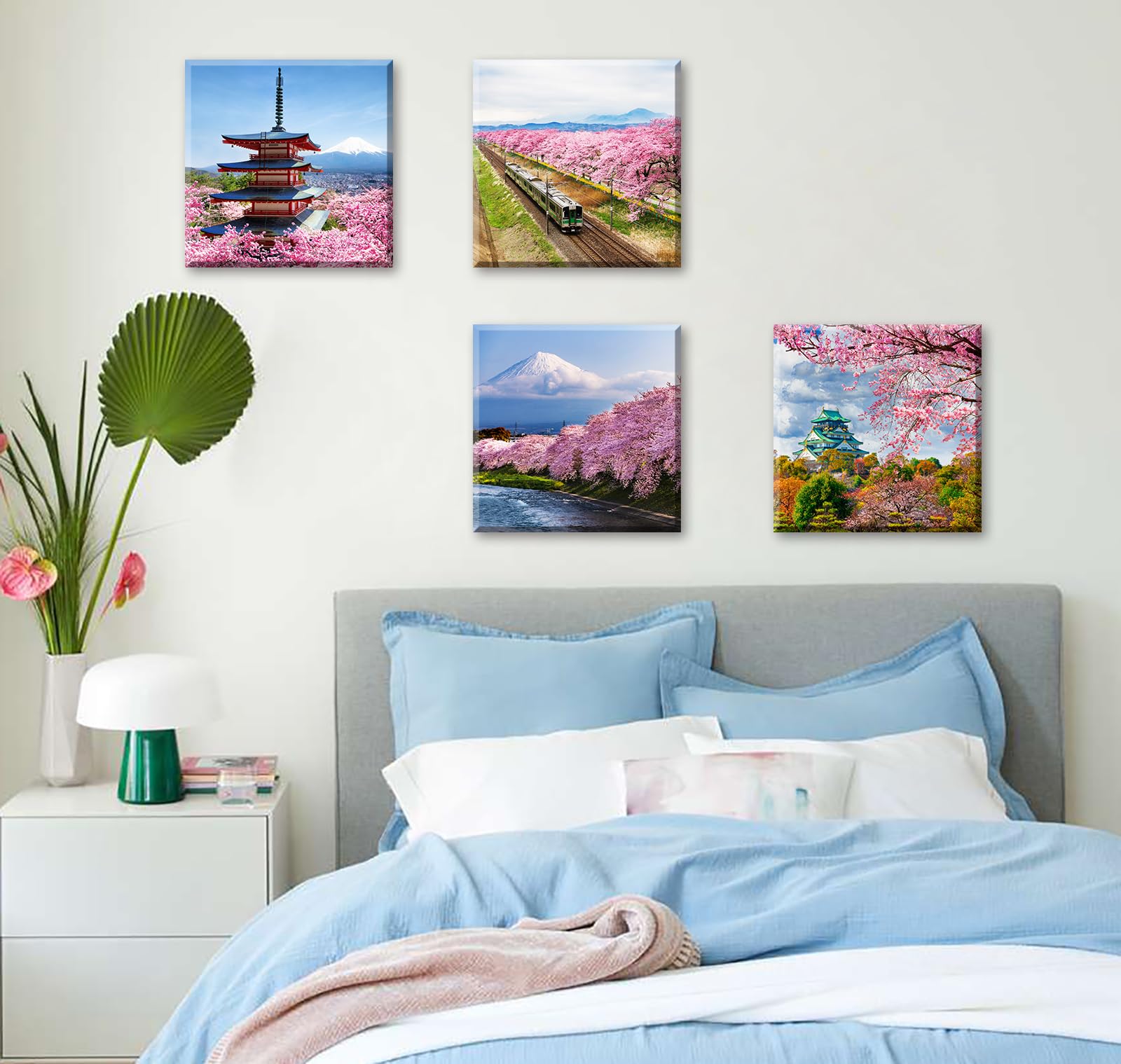 Japanese Cherry Blossom Wall Art - Asian Nature Landscape Romantic Canvas Prints Japanese Mount Fuji Posters Spring Scenery Pict