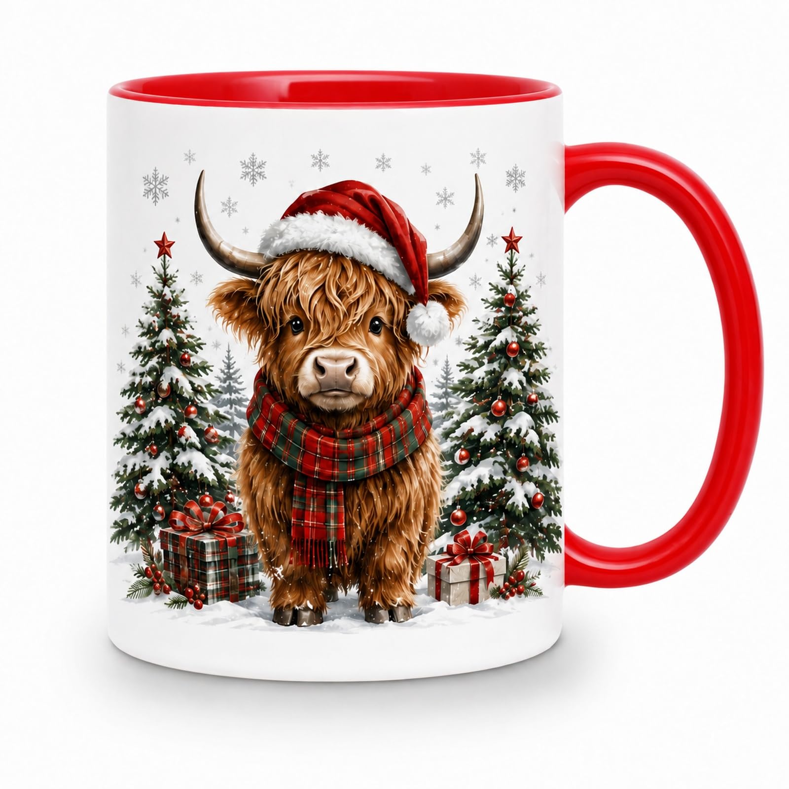 Highland Cow Gifts for Women, Christmas Mugs with Festive Red Handl