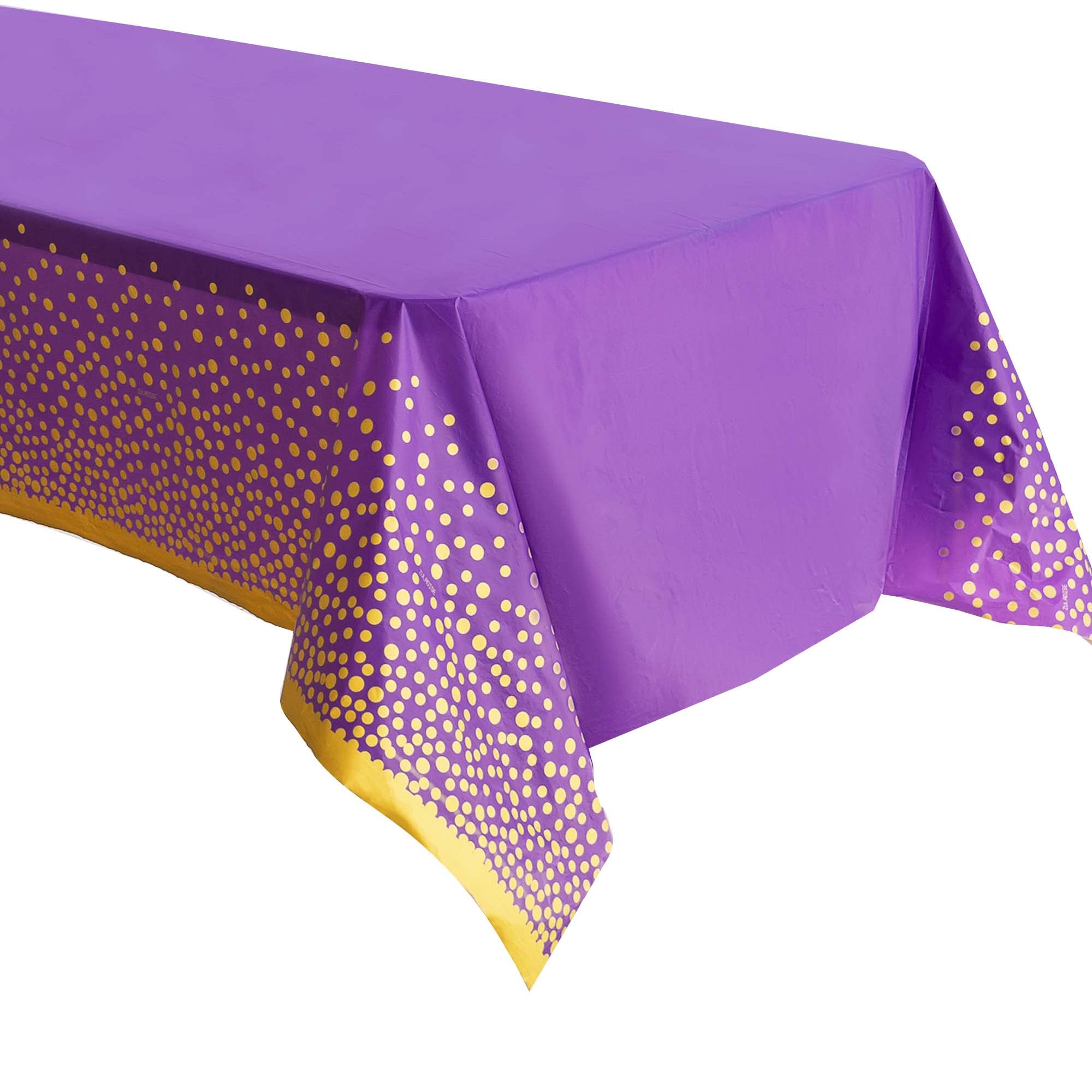 Zuladise 2 Pack Purple Tablecloth Disposable Purple And Gold Plastic Table Cloths For Parties, Birthday, Graduation, Repunzel, T