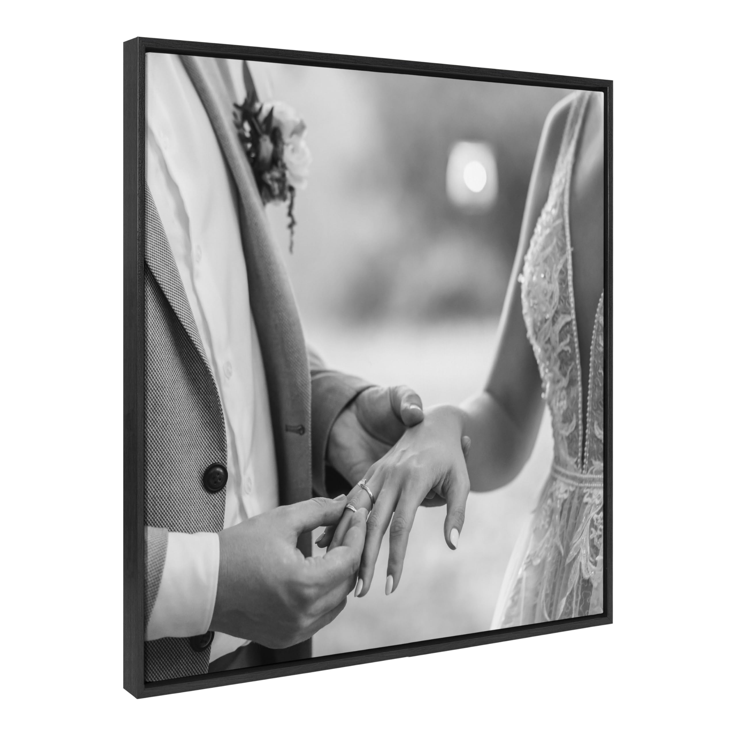 Kate And Laurel Sylvie Square Custom Printed Framed Canvas Wall Art, 30X30 Black, Personal Canvas Print With Your Photos For Bed