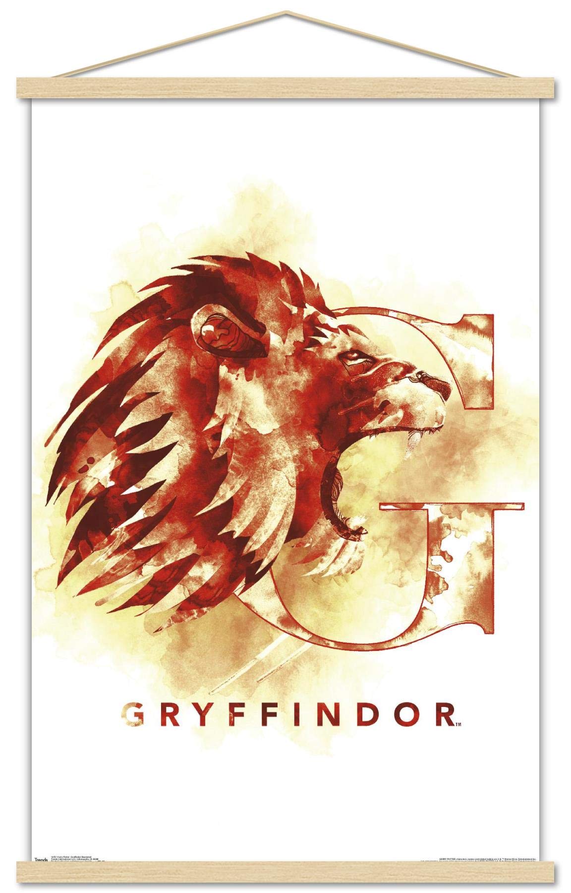 Trends International Wooden Magnetic Frame The Wizarding World: Harry Potter-Gryffindor Illustrated House Logo Wall Poster, 22.3