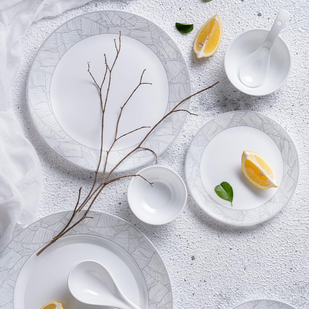 Larah By Borosil Premia Series Ivy Opalware Dinner Set | 29 Piece For Family Of 6 | Microwave & Dishwasher Safe | BoneAsh Free 