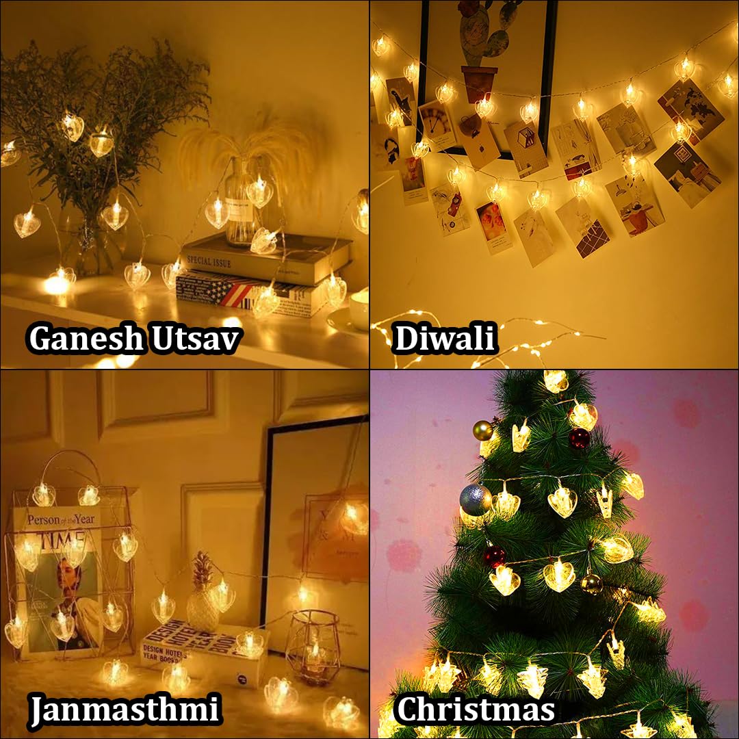 Fizzytech Heart Shape Photo Clip Lights 16 Led, 3 Meter Length (Warm White,Corded Electric,Plastic)