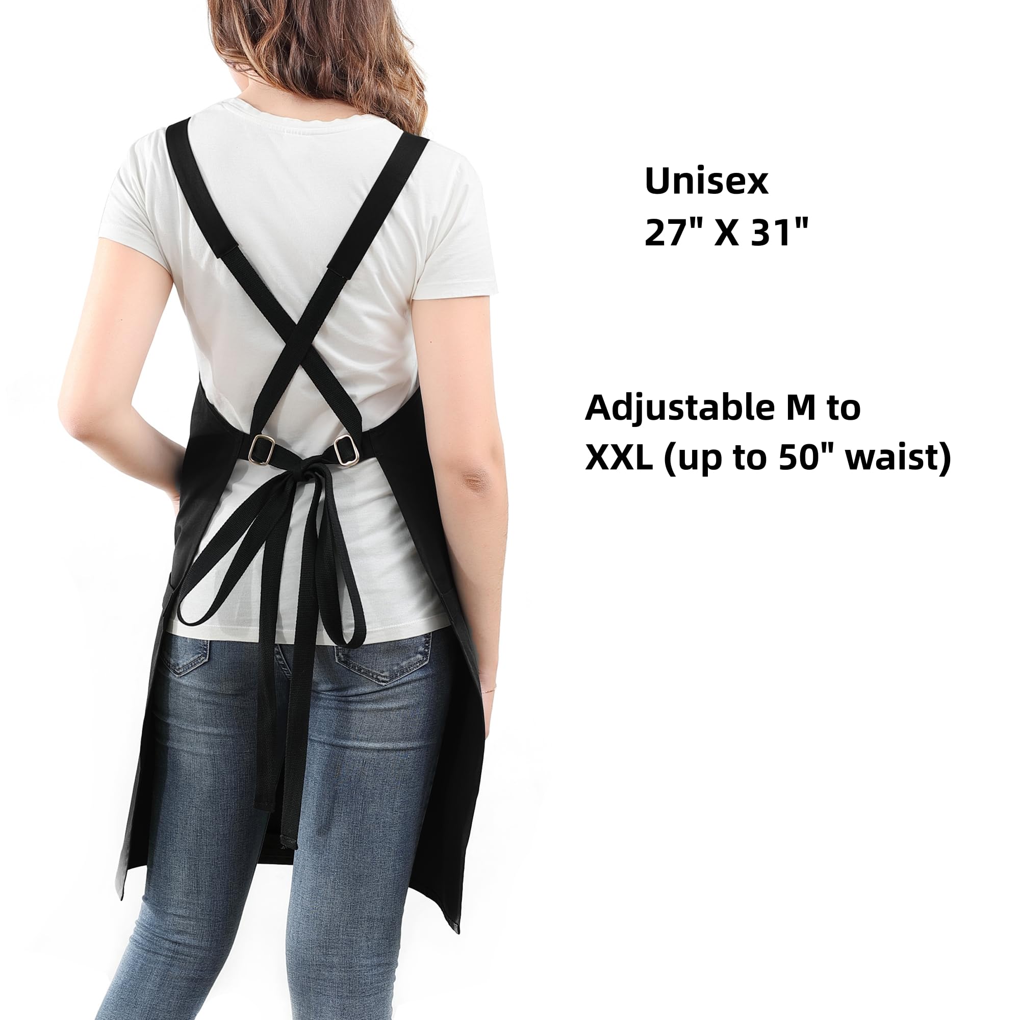 Professional Sturdy Apron, Cross Back + Quick Release Buckle + 6 Pockets (100% Cotton, 27'' X 31'')