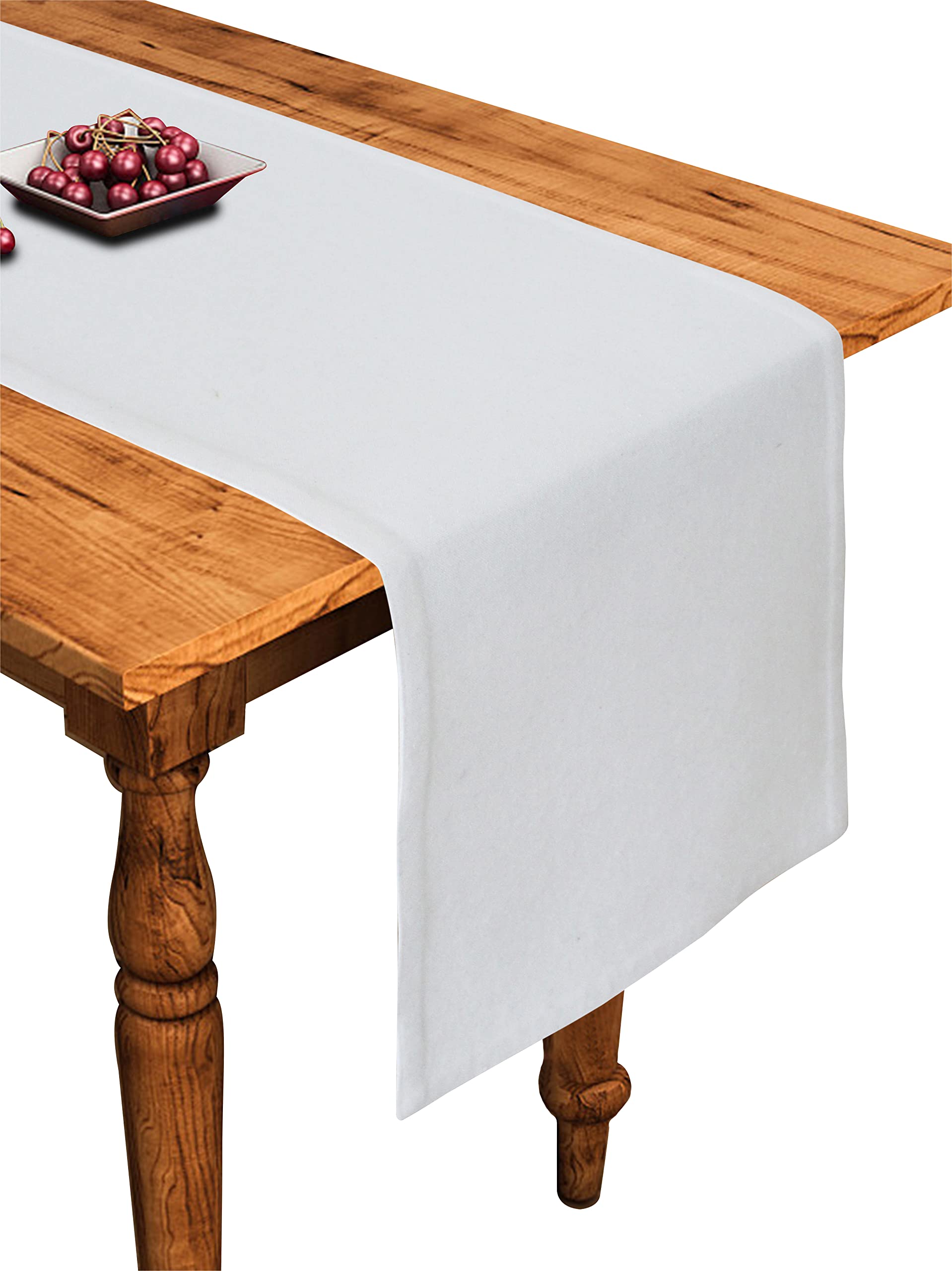 Airwill Cotton Plain White Designed Solid Pattern Table Runner Length 152cm (White, Pack of 1)