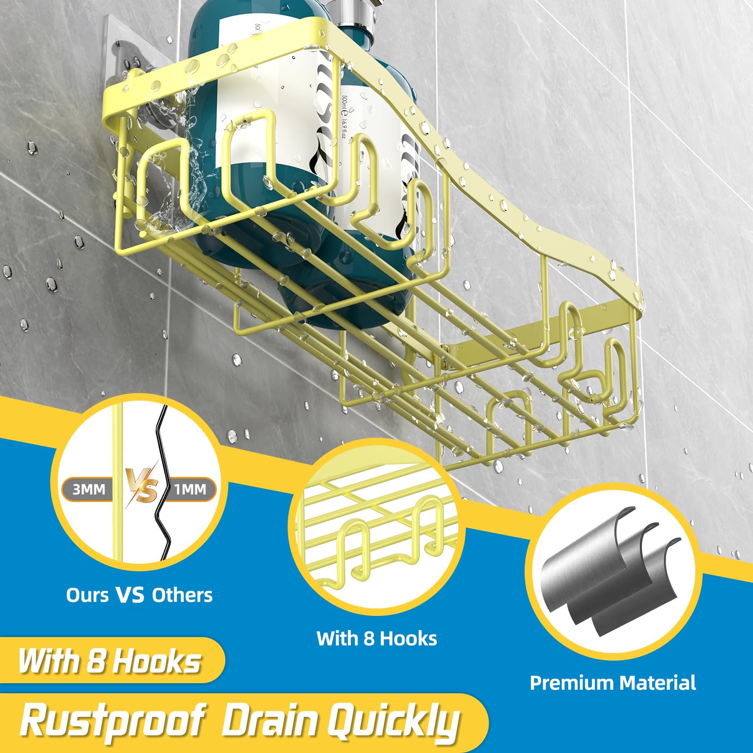 Youvip Shower Caddy, Shower Organizers [5-Pack], Rustproof Bathroom Shower Shelves For Inside Shower, Adhesive Shower Caddy With