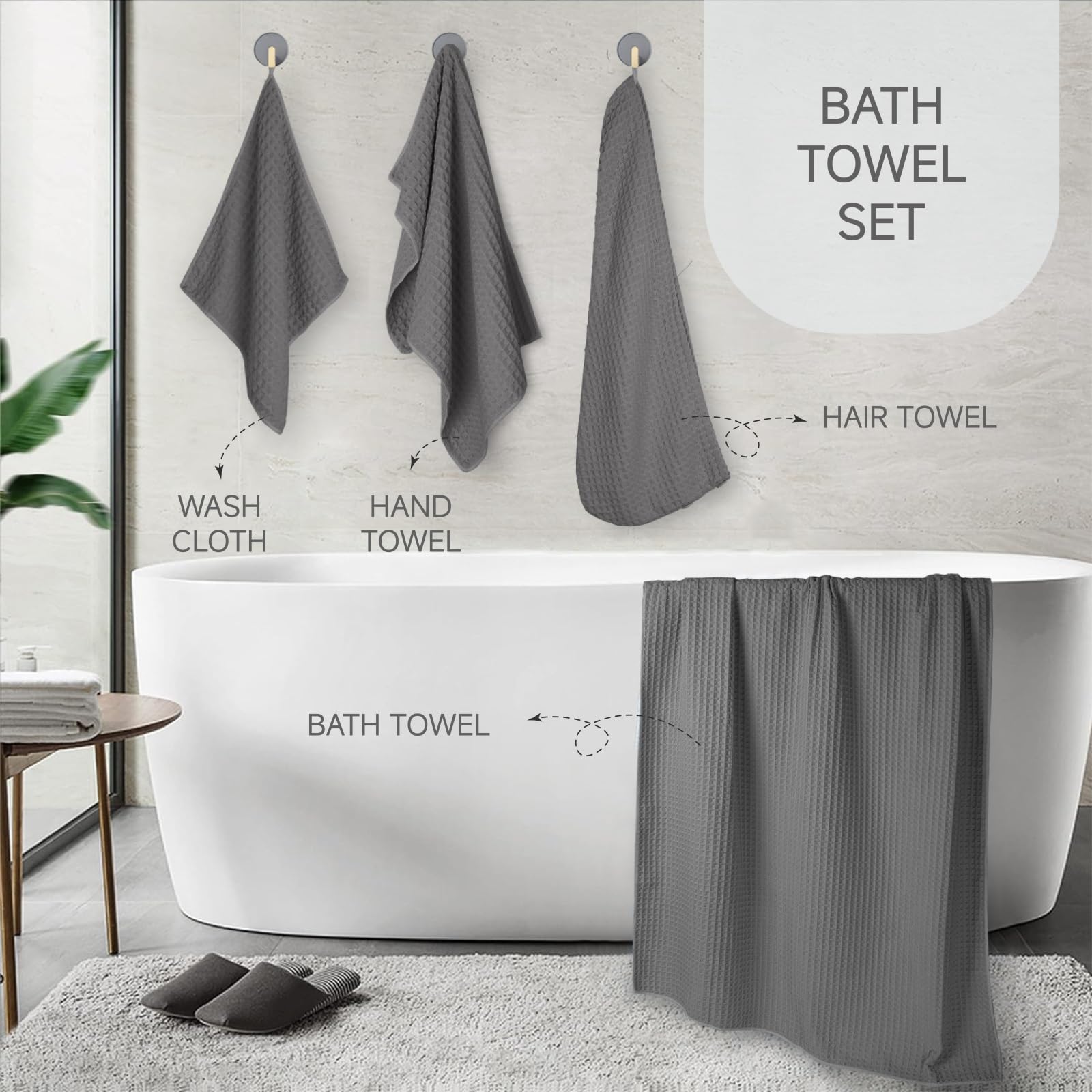 Waffle Bath Towels Sets Of 4 Pcs Extral Large 35X70 Inch Bath Towels Hand Towels Washcloths Hair Towel Set Microfiber Bath Towel