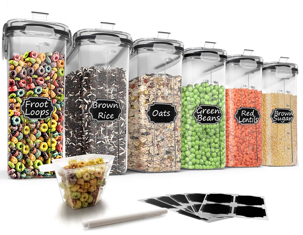Wildone Storage Containers Set, Large BPA Free Plastic Airtight Food Containers 4L /135.3oz for Cereal, Flour, Sugar, 6 Piece Ce