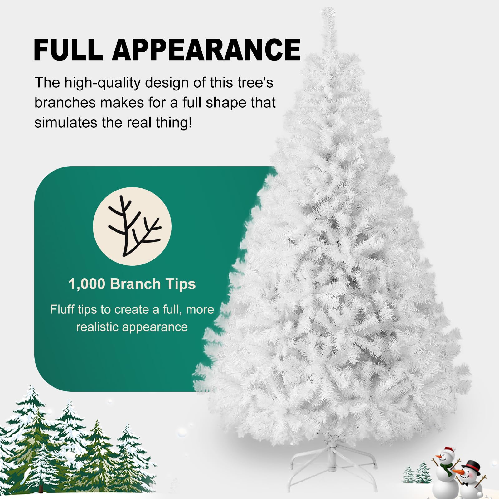 Christmas Tree 7FT/8FT Artificial Tree, Foldable Metal Stand for Holiday Christmas Decoration (White, 8FT)
