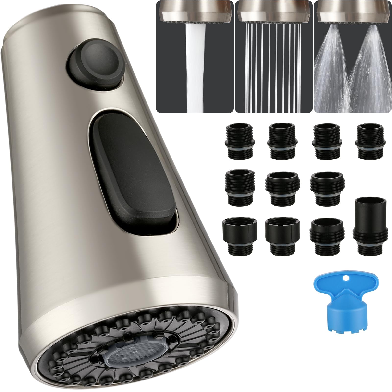 Pull Down Kitchen Faucet Head Replacement - Chiataoma 3 Function Pull Down Spray Head, Sink Faucet Head, Faucet Sprayer Nozzle W