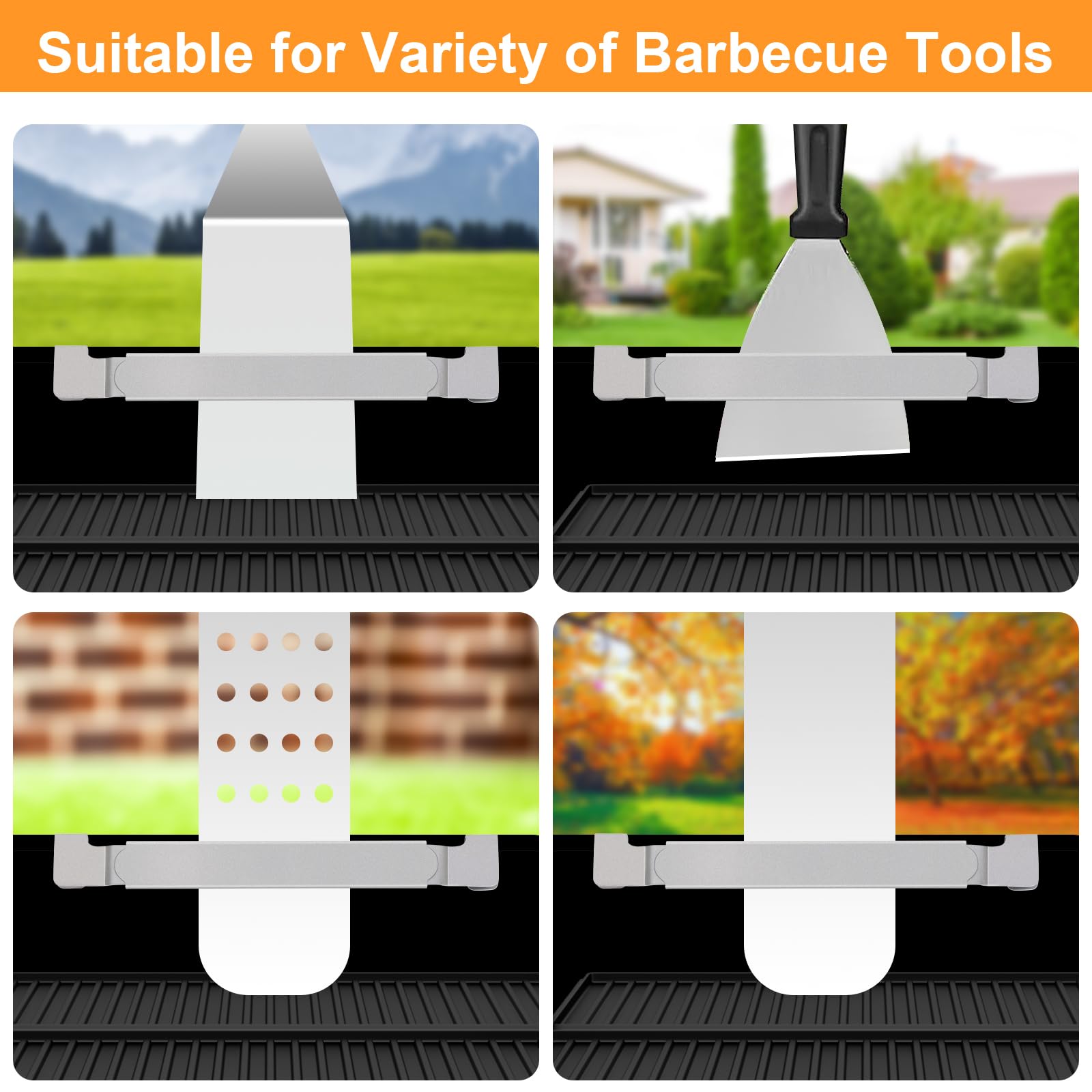 Griddle Spatula Holder, Adjustable Stainless Steel Grill Tool Hold Rack For Blackstone, Camp Chef, Royal Gourmet (Silver)