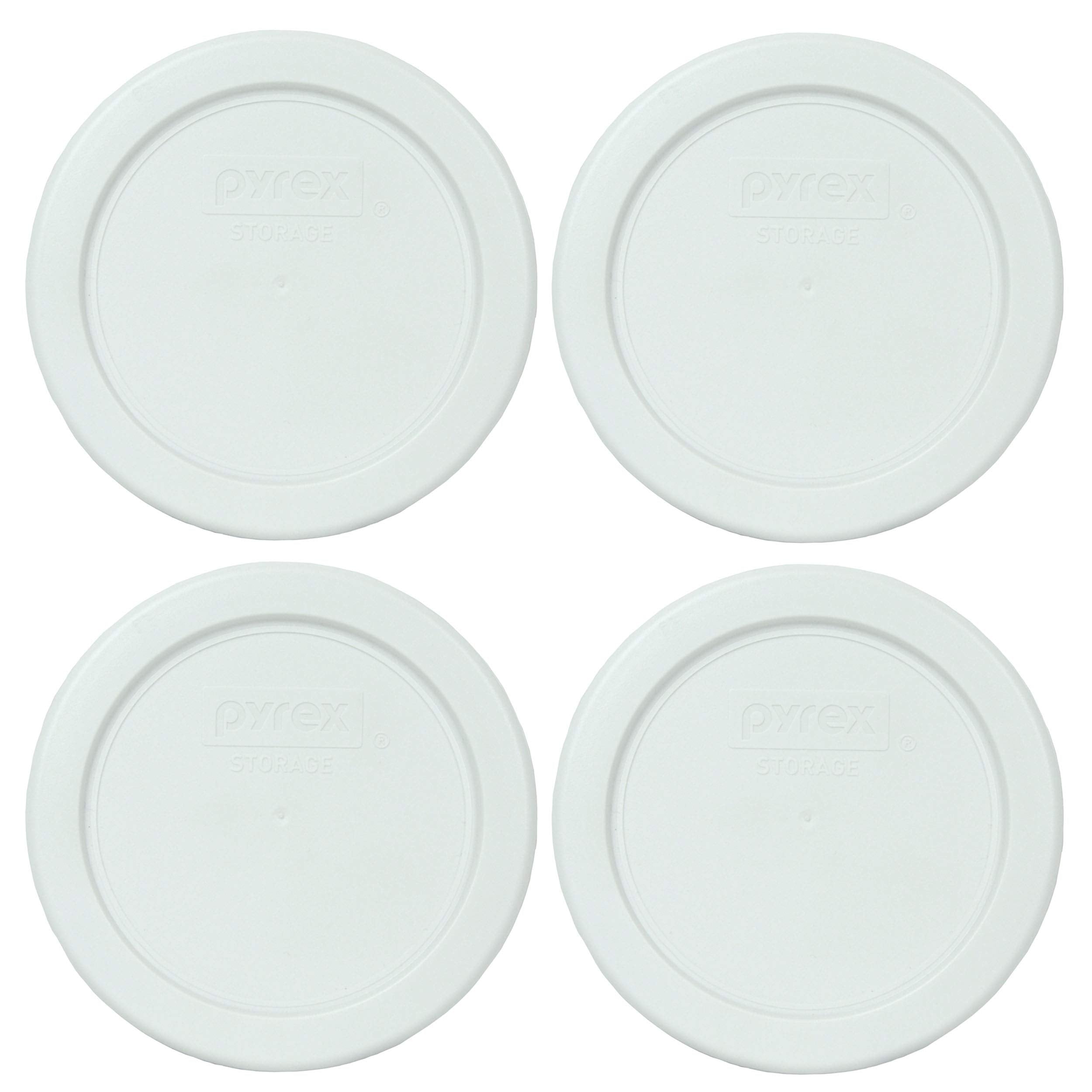 Pyrex 7202-Pc White Round Plastic Food Storage Replacement Lid, Made In Usa - 4 Pack