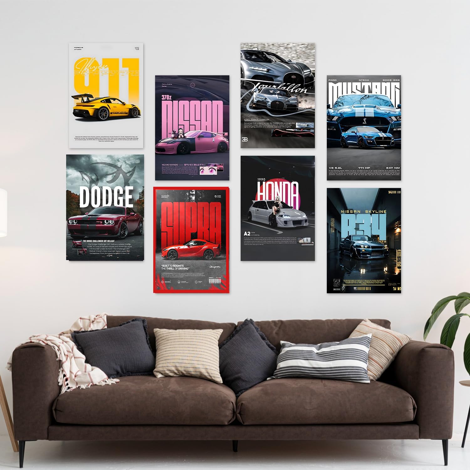 Kartmen Pack Of 8 Car Aesthetic Posters - 8X12 Inch (A4 Size) 300 Gsm | Sports And Street Ruling Cars Including Porsche - Glue D