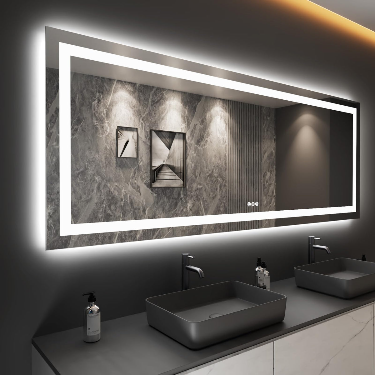 Loaao 96X36 Led Bathroom Mirror With Lights, Anti-Fog, Dimmable, Backlit + Front Lit, Lighted Bathroom Vanity Mirror For Wall, M