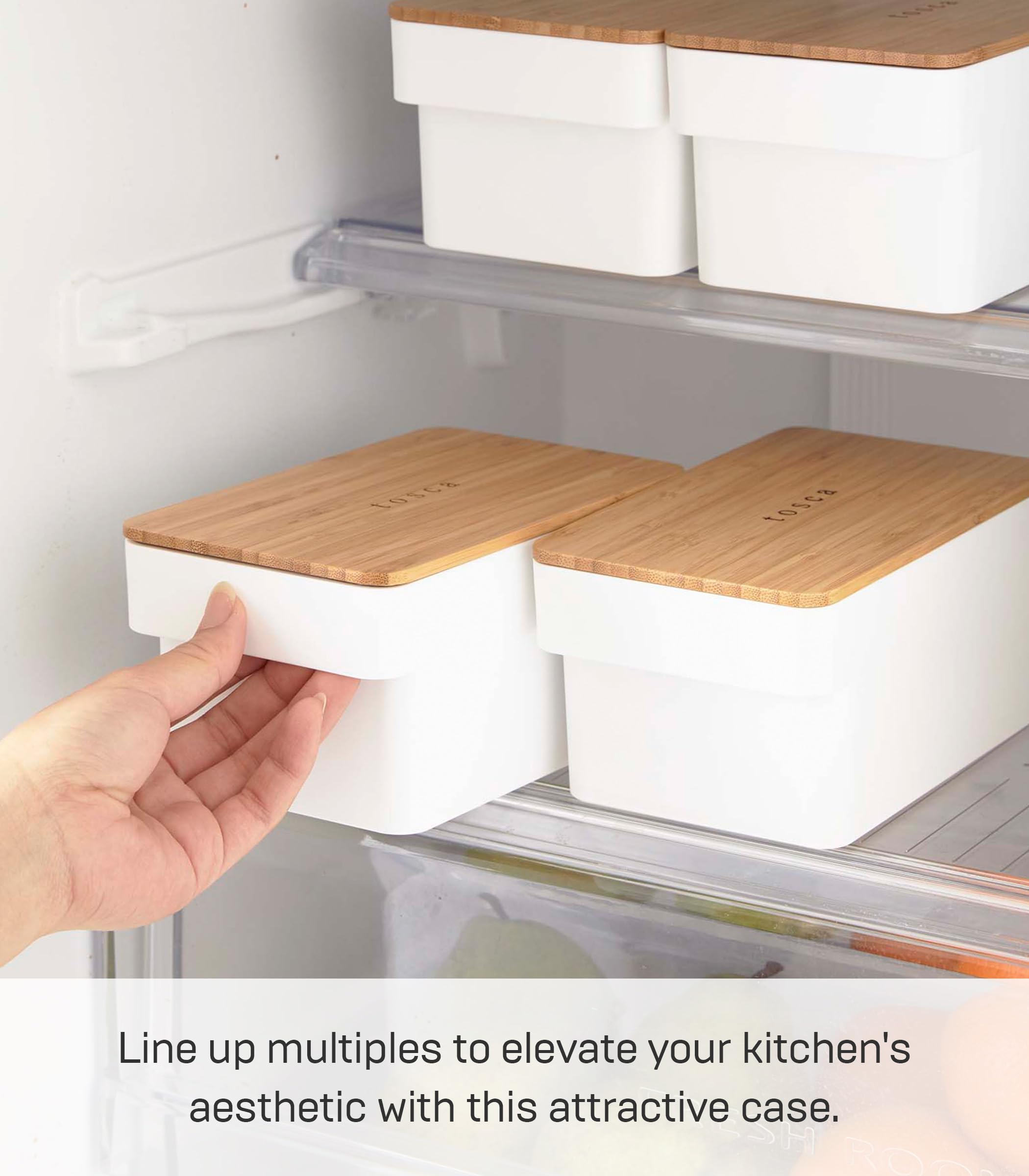 Yamazaki Home Butter Case Food Storage Container For Refrigerator Or Countertop With Handle And Sealed Lid | Plastic + Wood, One