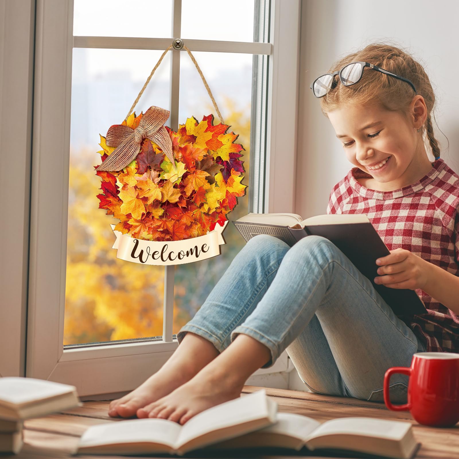 Boao Thanksgiving Welcome Door Sign Maple Leaves Hanging Decor Fall Wooden Sign Autumn Decorations Pumpkin Maple Leaves Wood Han