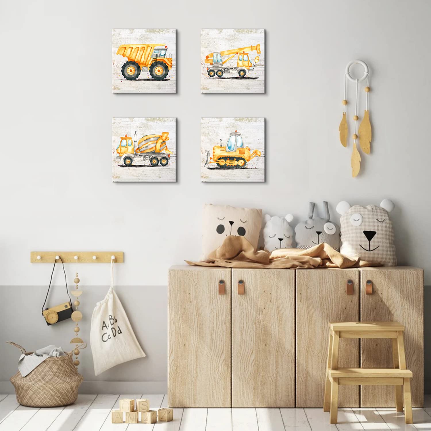 Construction Decor For Boys Room Truck Canvas Wall Art For Toddler Bedroom Tractor Digger Excavator Pictures Vehicle Themed Post