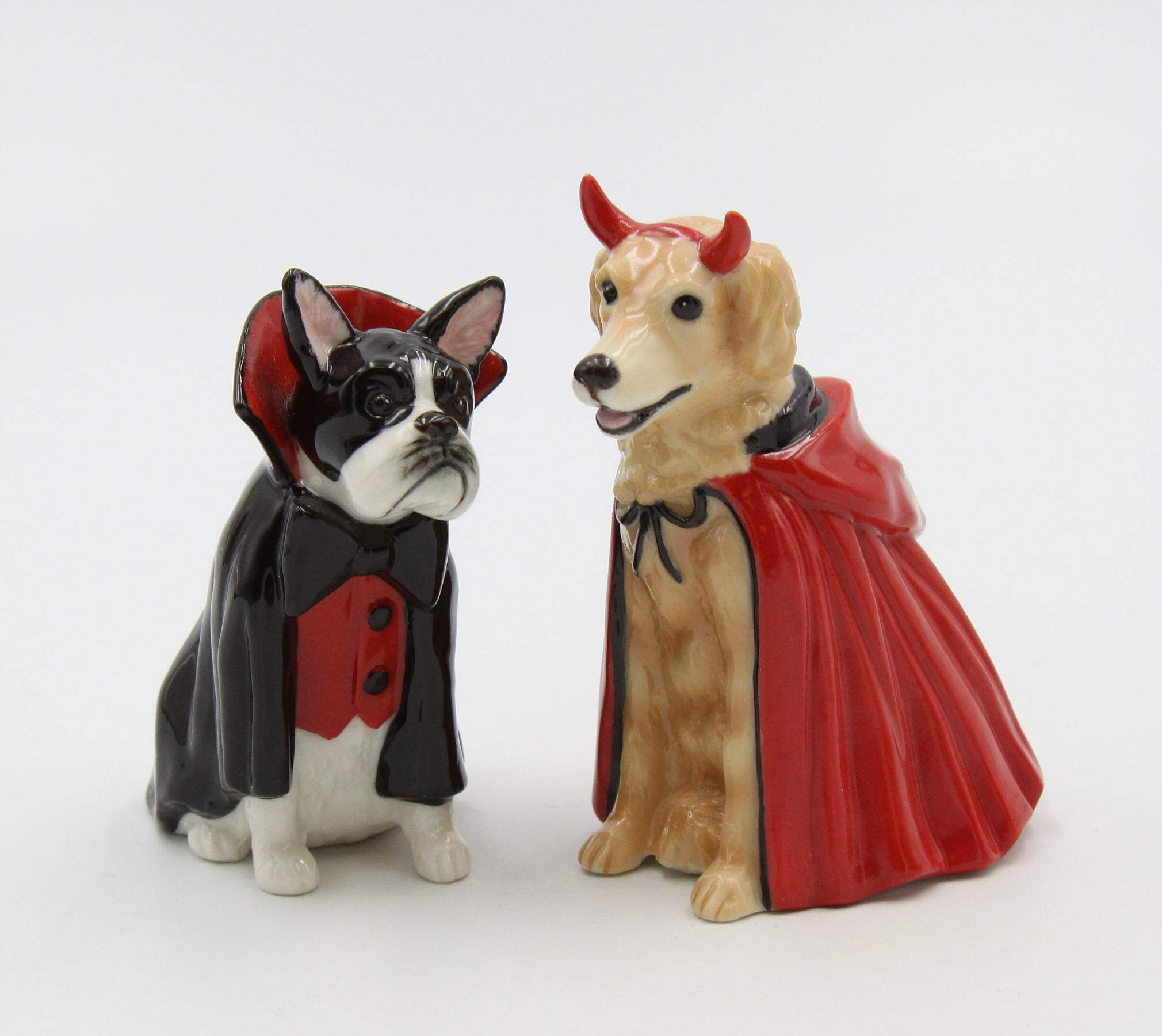 Fine Porcelain Halloween Vampire & Dracula Dog Salt & Pepper Shakers Set, 3-3/8'' H