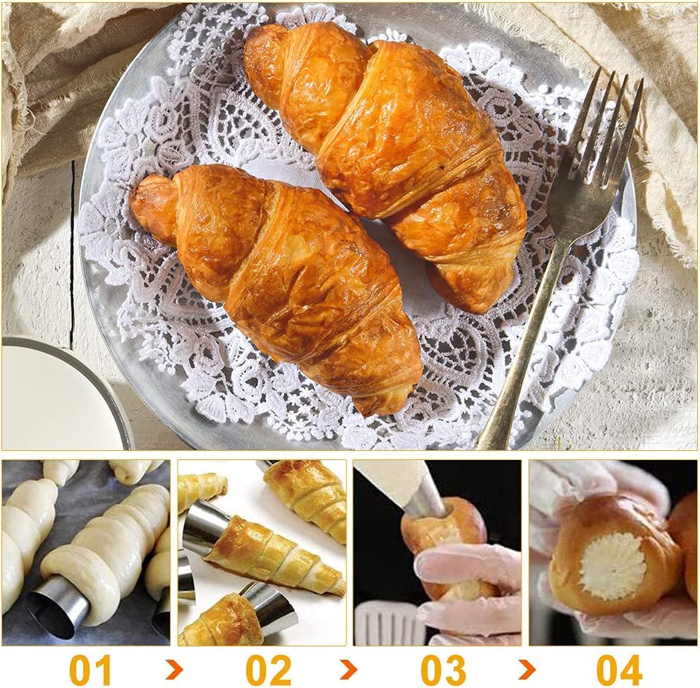 Volksrose 30Pcs Cream Horn Mold, Cannoli Forms Tubes Kit, Stainless Steel 20Pcs Cone Shaped And 10Pcs Tubular Shaped Baking Mold