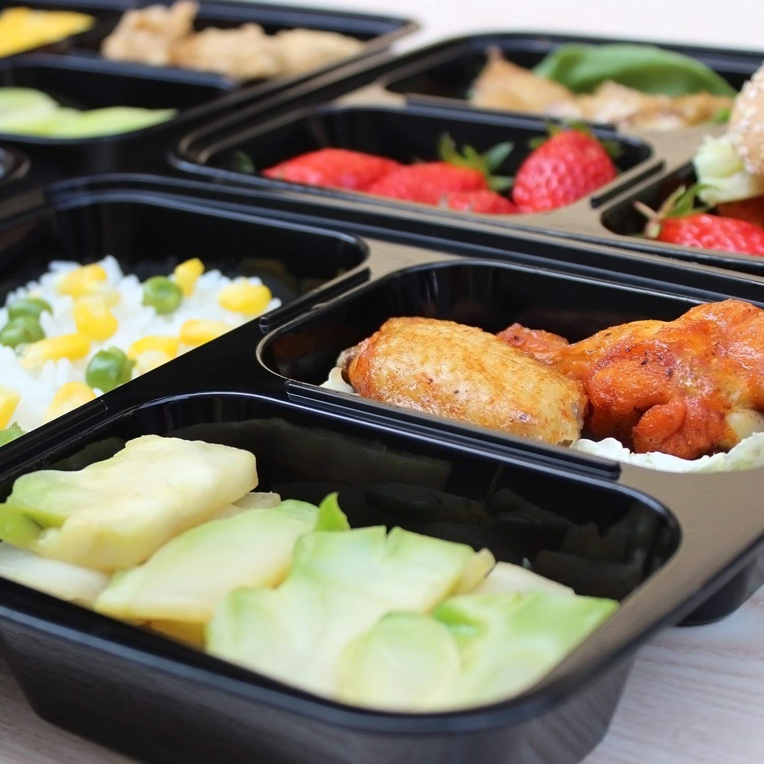 Enther Meal Prep Container 20 Pack 3 Compartments with Lids Food Storage Bento Box BPA Free/Reusable/Stackable Lunch Planning, M
