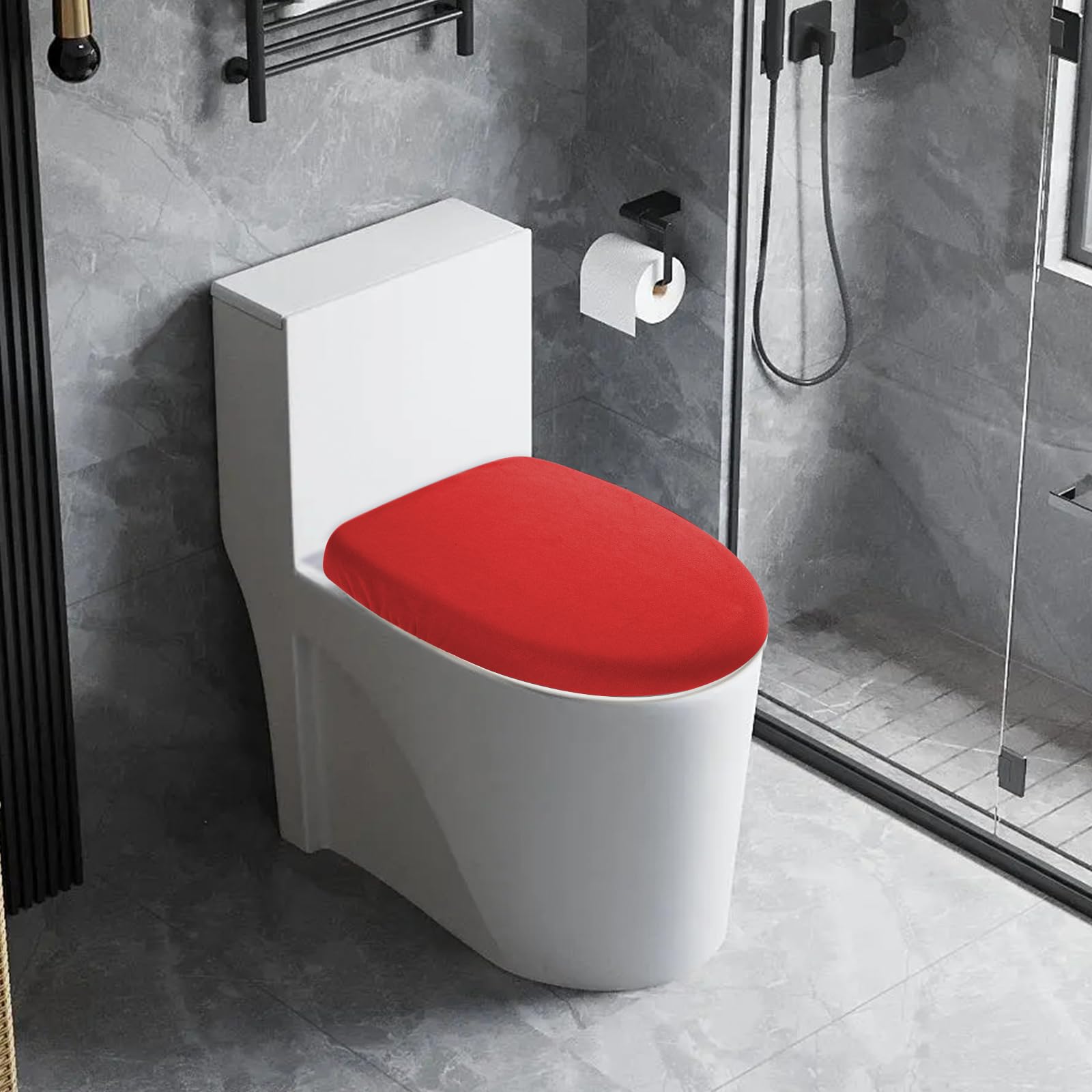 AZHCHKE Stretch Spandex Toilet Lid Cover, Washable, Fits Most Lids, Christmas Red