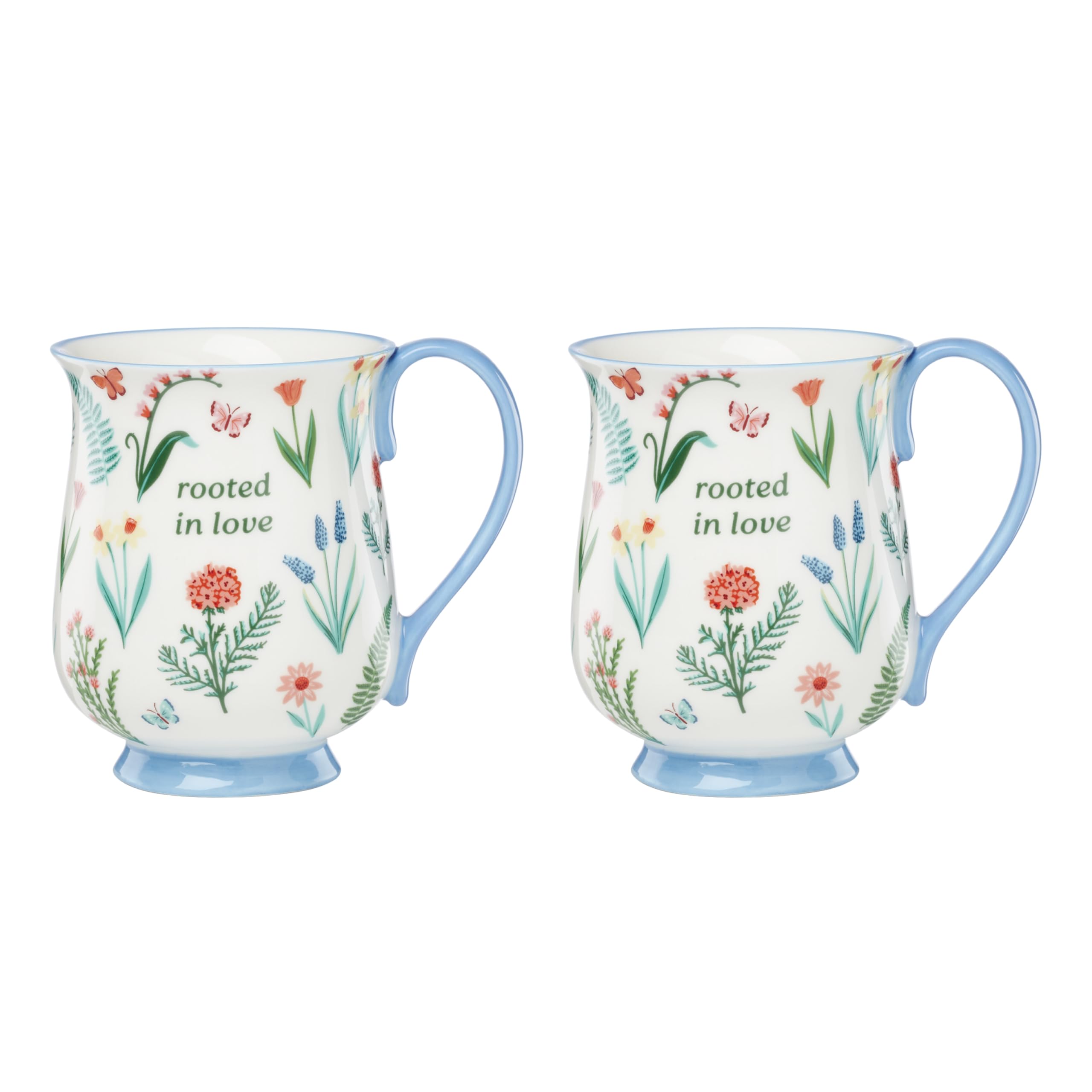 Oneida First Blooms Blue Porcelain Mug Set for 2, 12oz