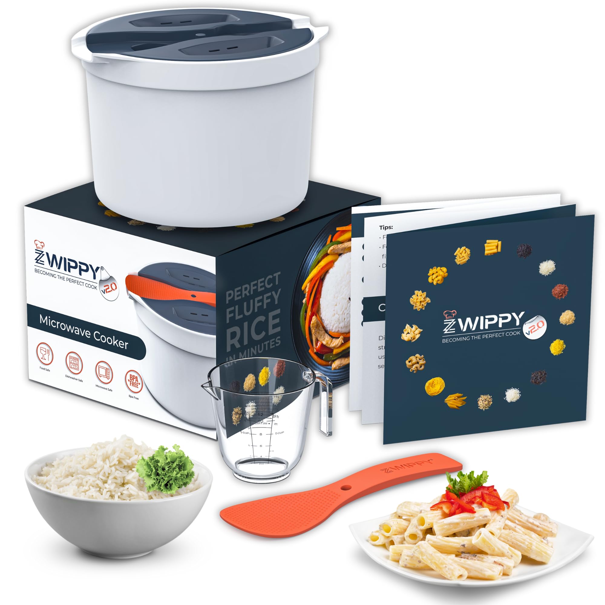 Zwippy Microwave Rice Cooker & Steamer - Mess-Free, Dishwasher Safe, Cooks Up to 8 Cups, Model 35MRC-V2.0