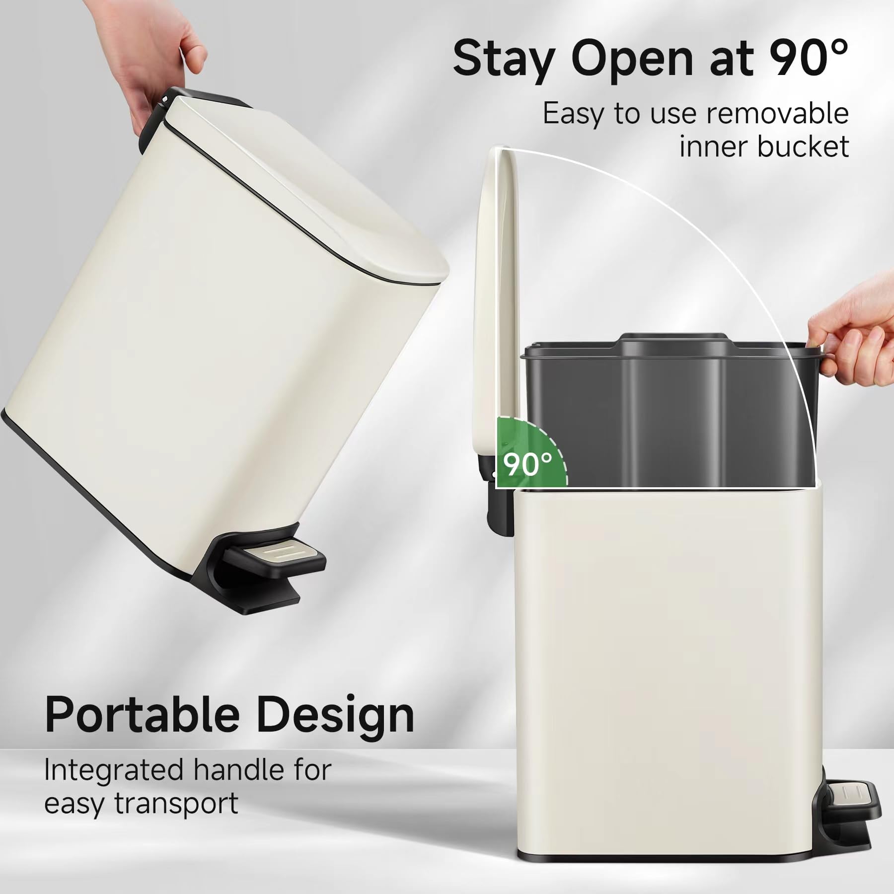 Tipgo Slim Bathroom Trash Can With Lid Soft Close, 6 Liter / 1.6 Gallon Stainless Steel Garbage With Removable Inner Bucket, Sma