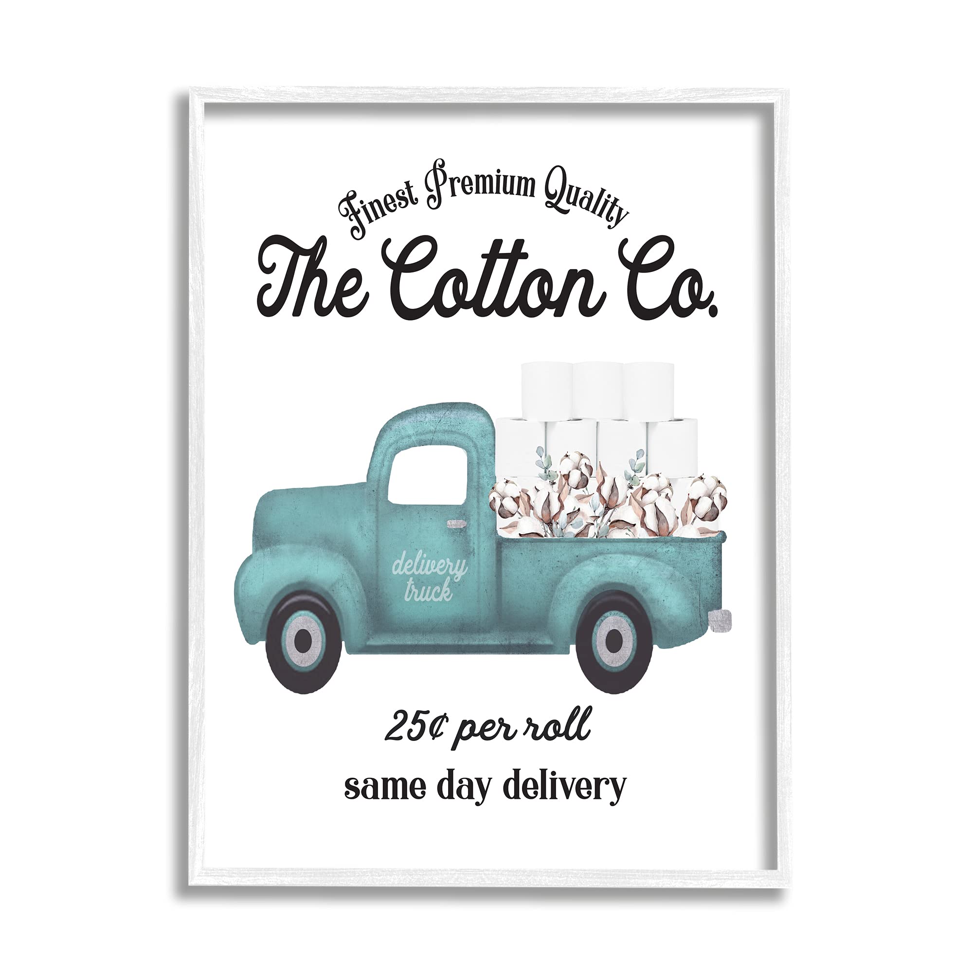 Stupell Industries Toilet Paper Cotton Co Delivery Truck Bathroom Word Design Framed Giclee Art Design By Lettered And Lined, 11