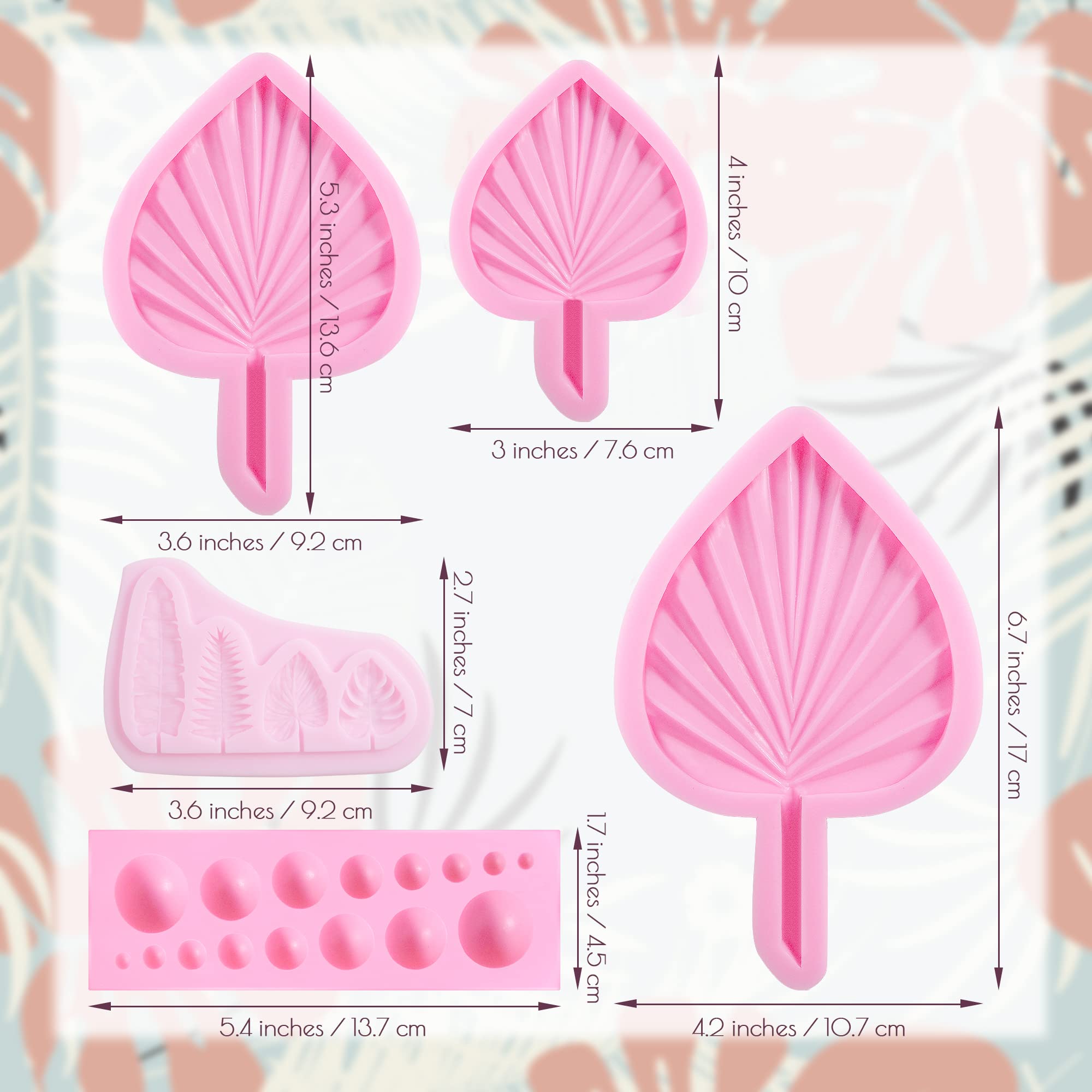 Fan Leaf Silicone Mold DIY 3D Pearl Fondant Mold Flower Fan Palm Boho Leaf Chocolate Molds Semi Sphere Mold Sugar Lollipop Mold Candy Molds Silicone for Fondant Cake Decoration Clay Mold for Crafts