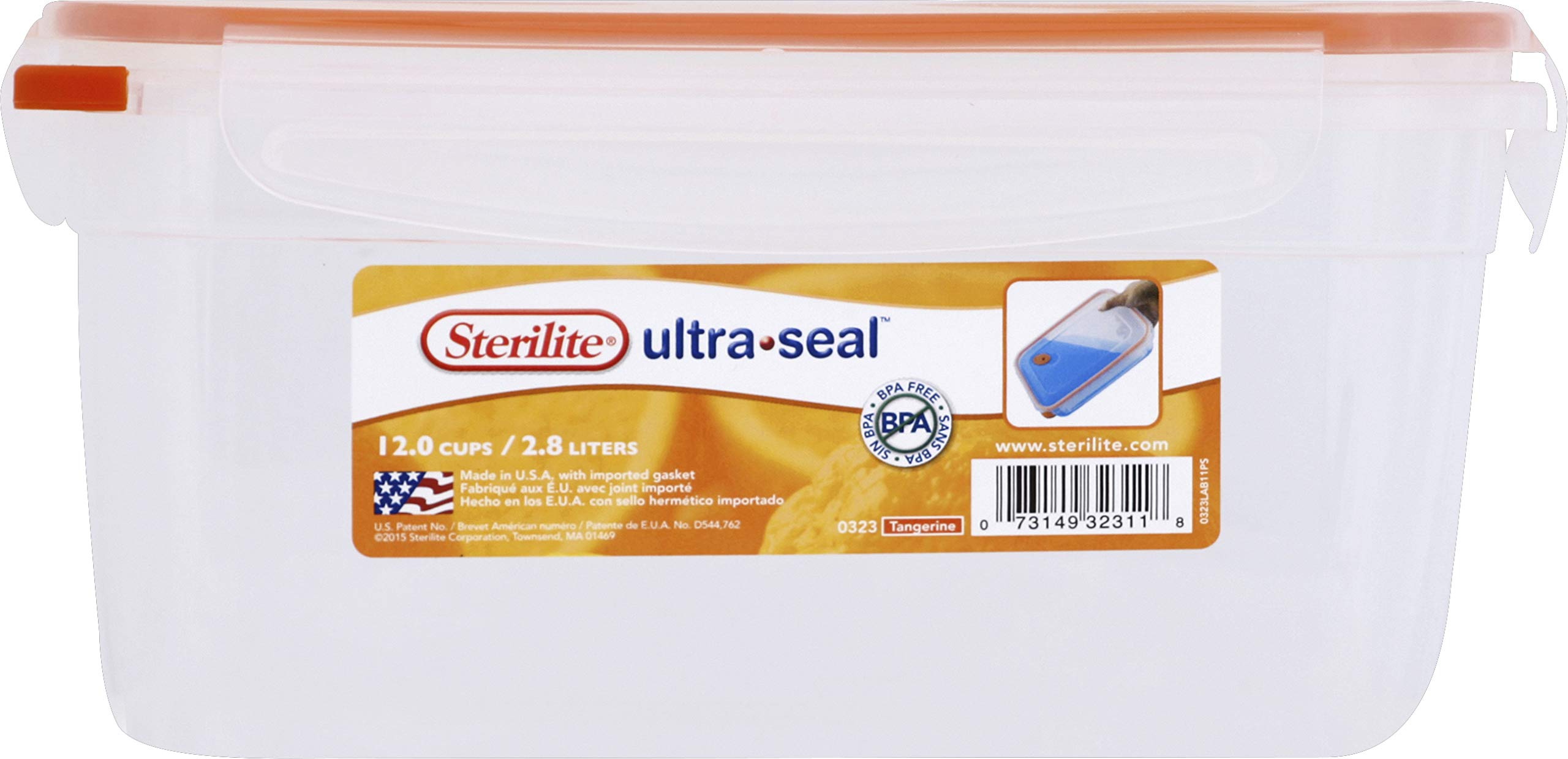 Sterilite 12.0 Cup Rectangle Ultra-Seal Food Storage Container, 6.63, Orange