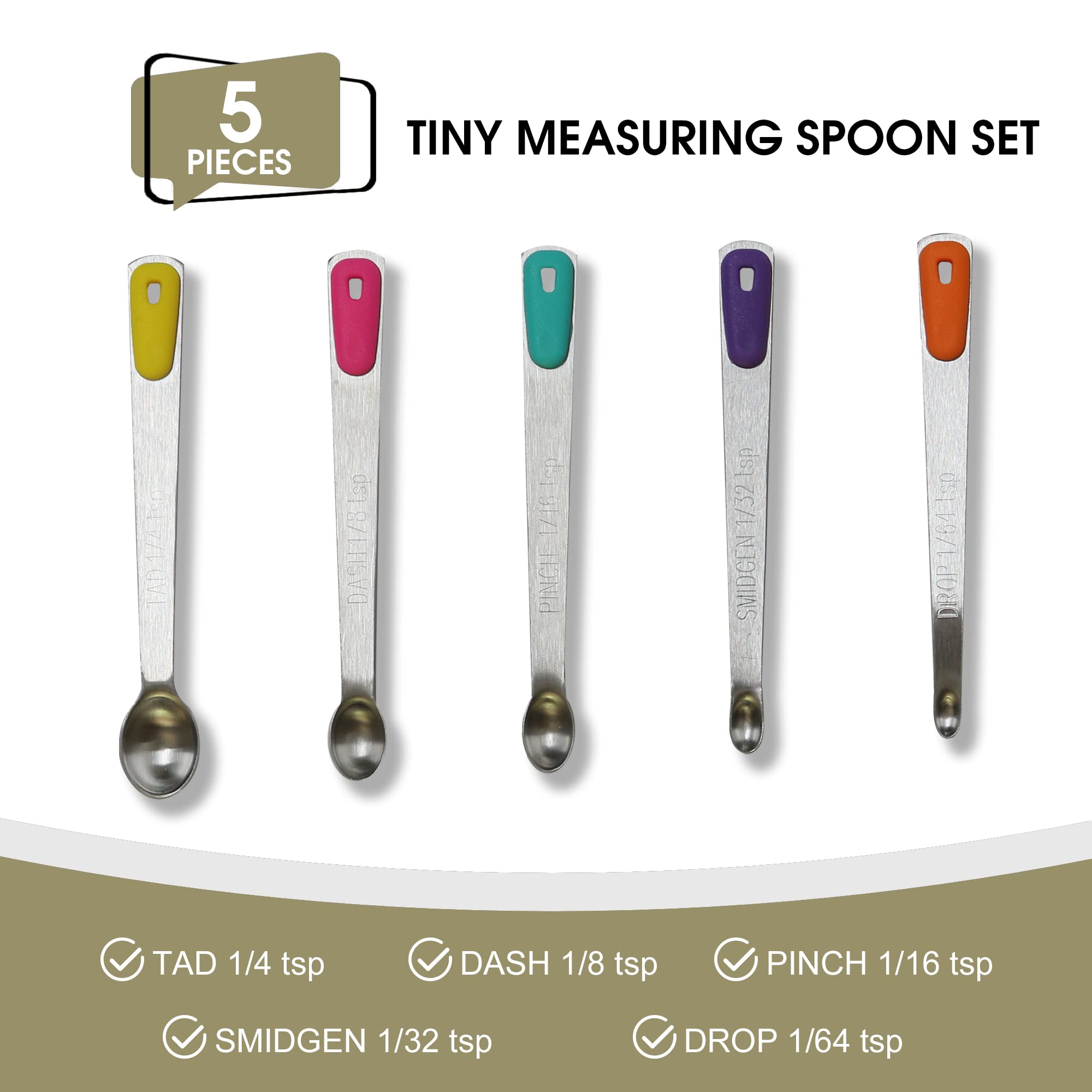 Beryler Mini Measuring Spoons Set, Tiny Stainless Steel Measure Teaspoons With Silicone Handle, Suitable For Small Amount Of Dry
