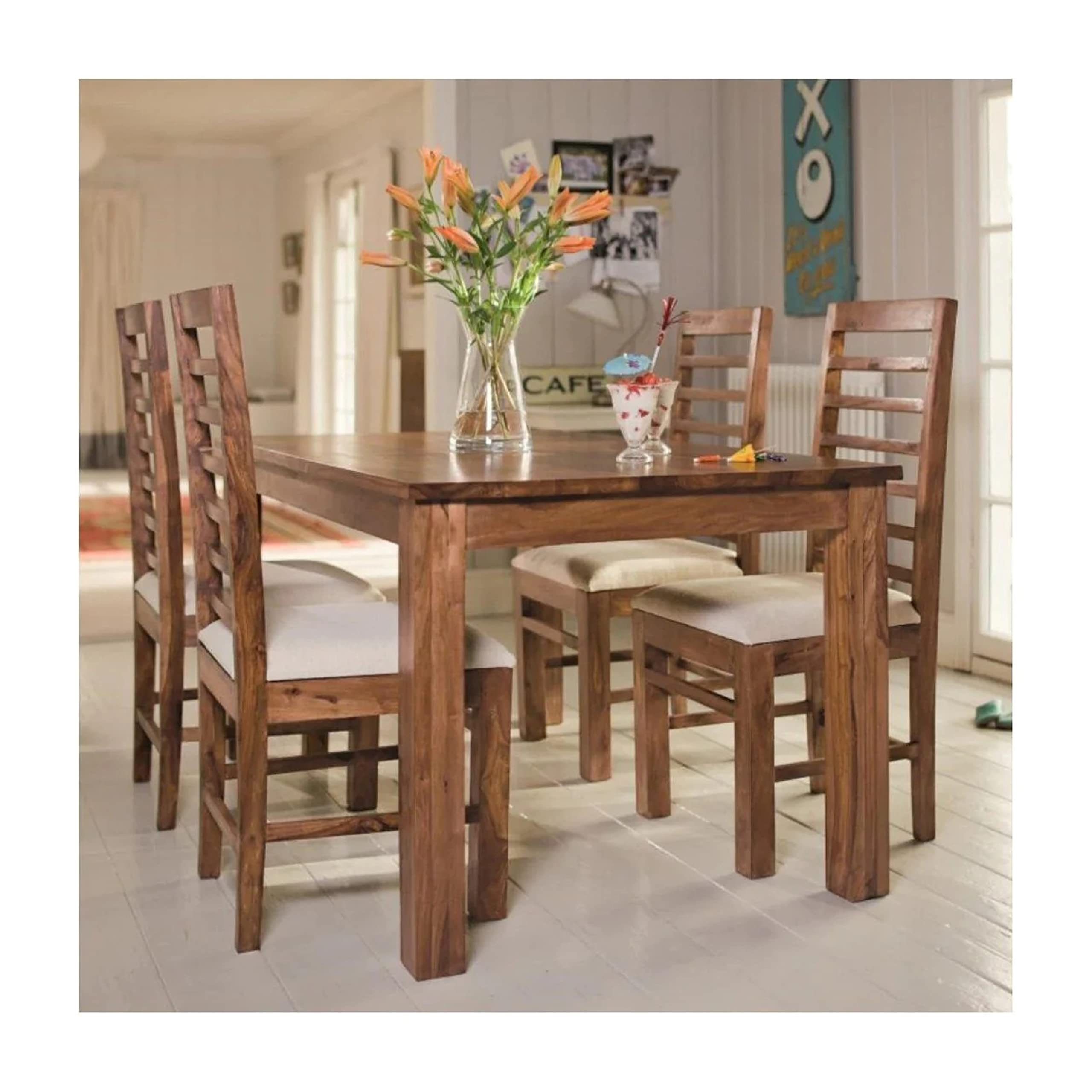 Gfh Solid Sheesham Wood Dining Table 4 Seater | Wooden Dinning Table With Four Chairs For Cafeteria & Restaurants | Dinner Table