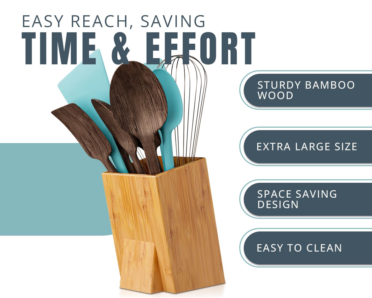 Bamboo Utensil Holder For Countertop - Large Upright Modern Organizer - Utensil Crock For Kitchen Counter By Comfify