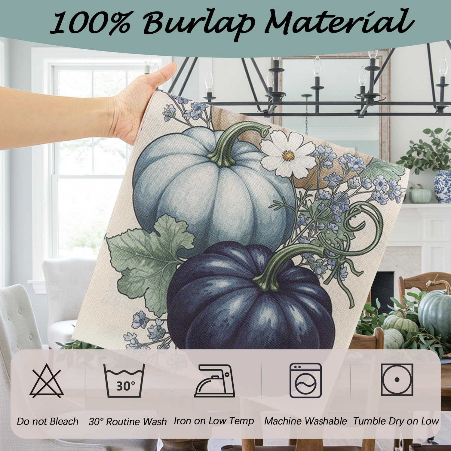 Pumpkin Maple Leaf Fall Table Runner, Fall Thanksgiving Decorations for Home/Farmhouse, Indoor/Outdoor, Autumn Harvest Seasonal