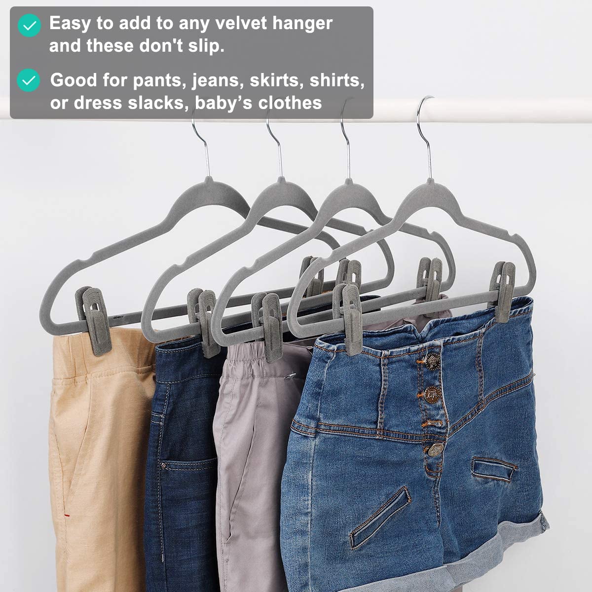 Tofiigrem Grey Velvet Hanger Clips - 60 Pcs Velvet Hanger Clip, Strong Velvet Clips Fit For Velvet Hangers