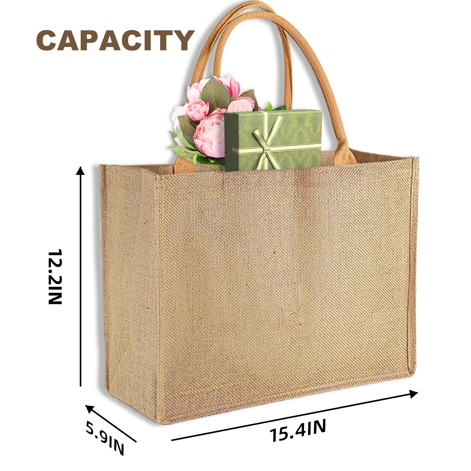 Ayearparty 12 Pack Large Burlap Tote Bags With Handles Bridesmaid Wedding Favors Women Gift Bags Welcome Jute Bag Bulk Blank Reu