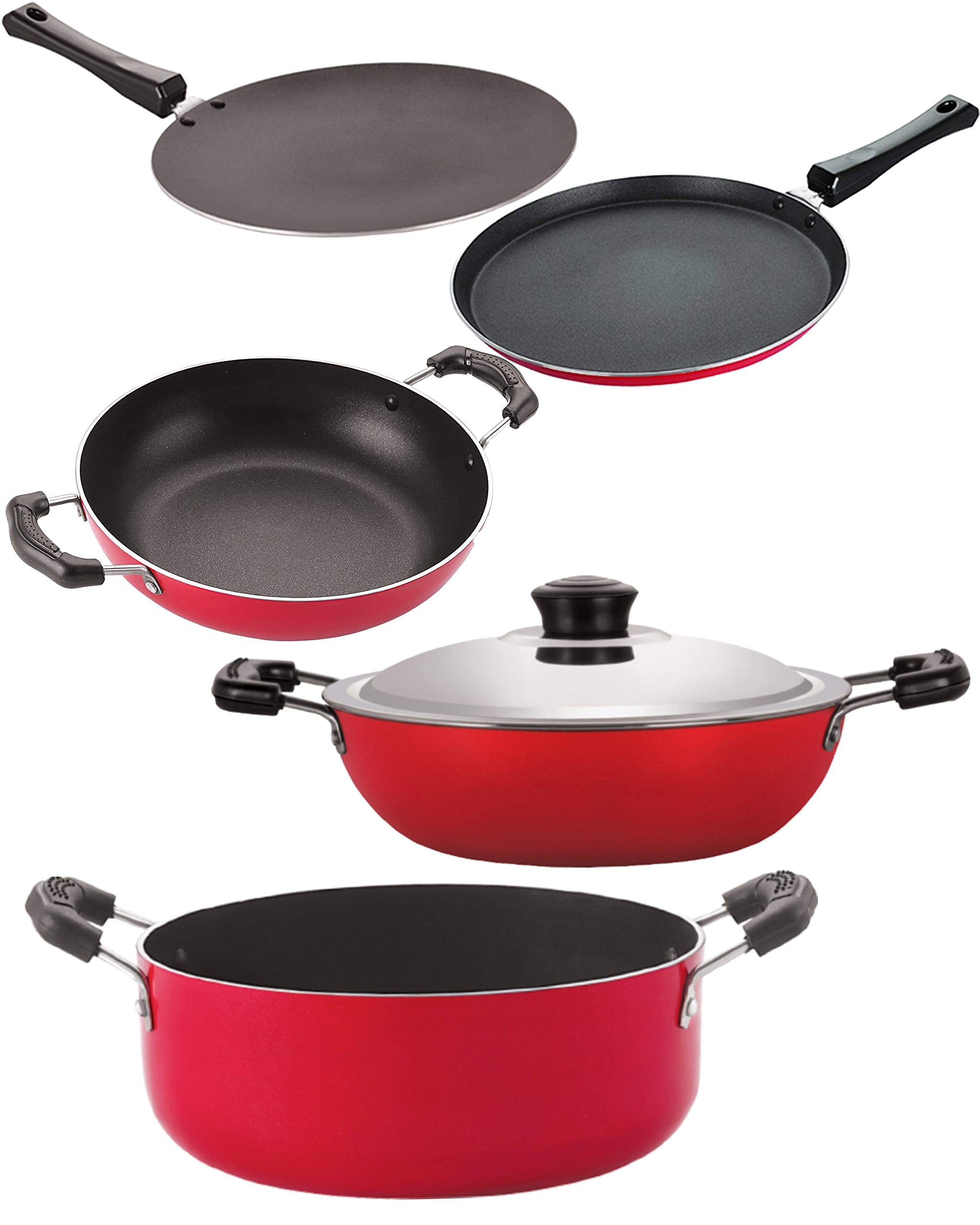 Nirlon Non Stick Pfoa Free Scratch Resistant Coating Cookware Set Of 5 Pieces (2.6Mm_Ct_Kd12_Dkdb_Cass22_Ft12)