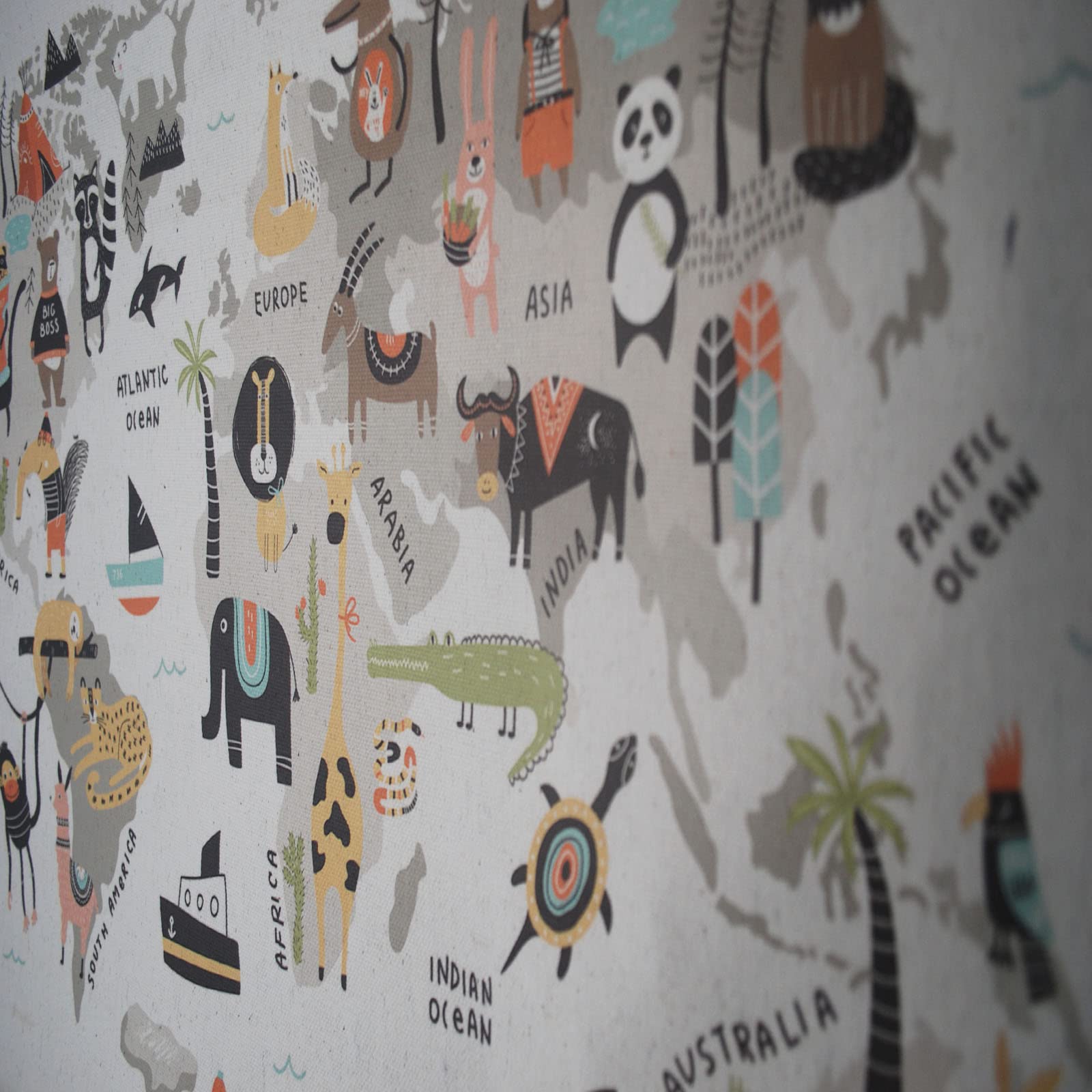 Animal World Map Hanging Canvas Wall Art , World Maps For Kids Wall, Baby Room World Map, Animals Of The World Poster For Childr