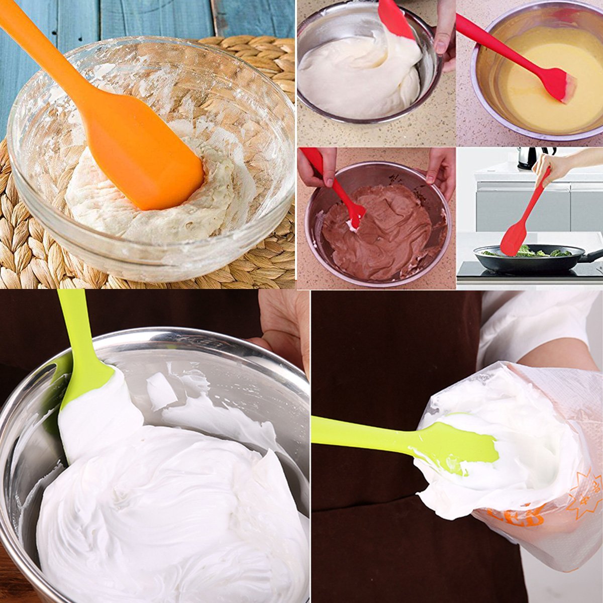 Silicone Spatulas, 11 Inch Rubber Spatula Heat Resistant Seamless One Piece Design Non-Stick Flexible Scrapers Baking Mixing Too